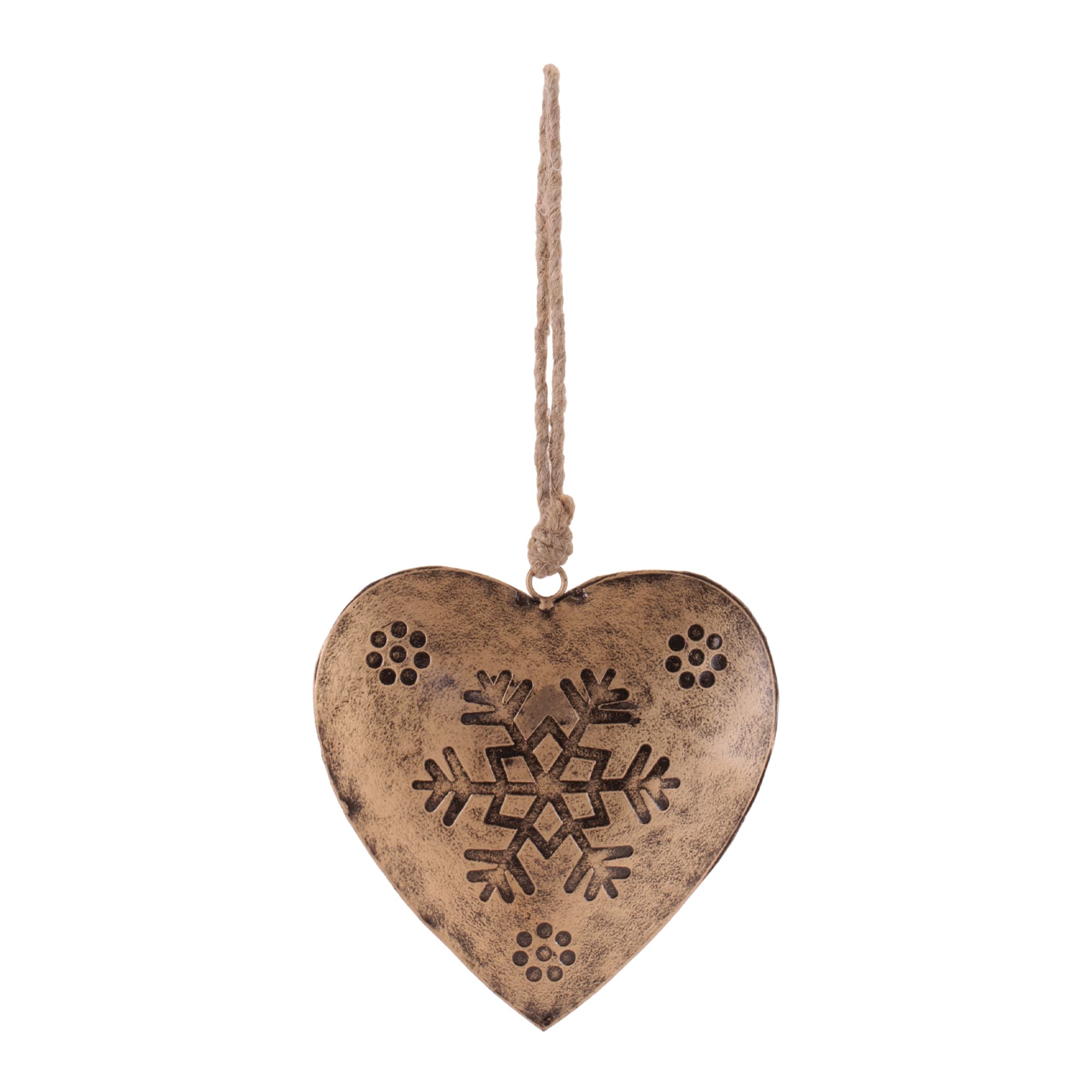 Melrose 9.25" Gold Snowflake Heart Rustic Ornaments, 4ct.
