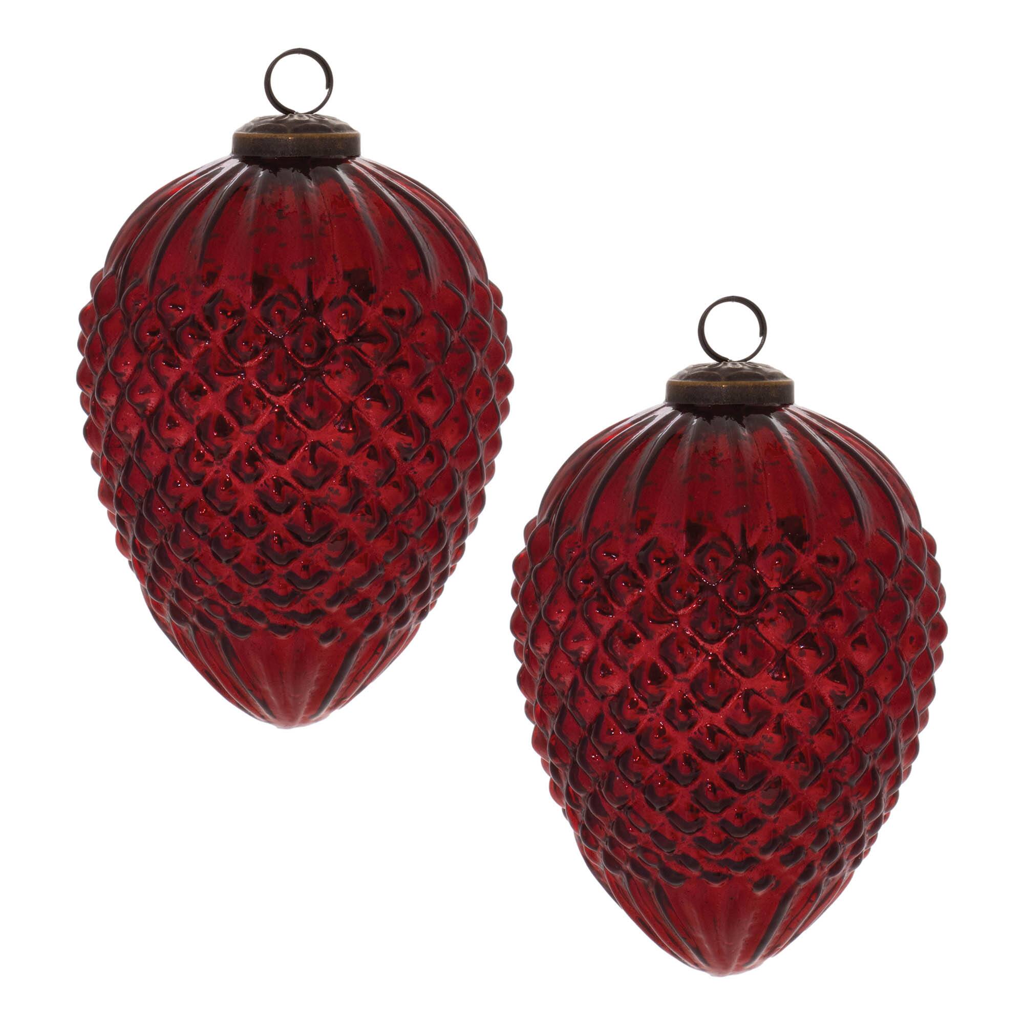 6.5" Hobnail Glass Cone Ornaments, 2ct.