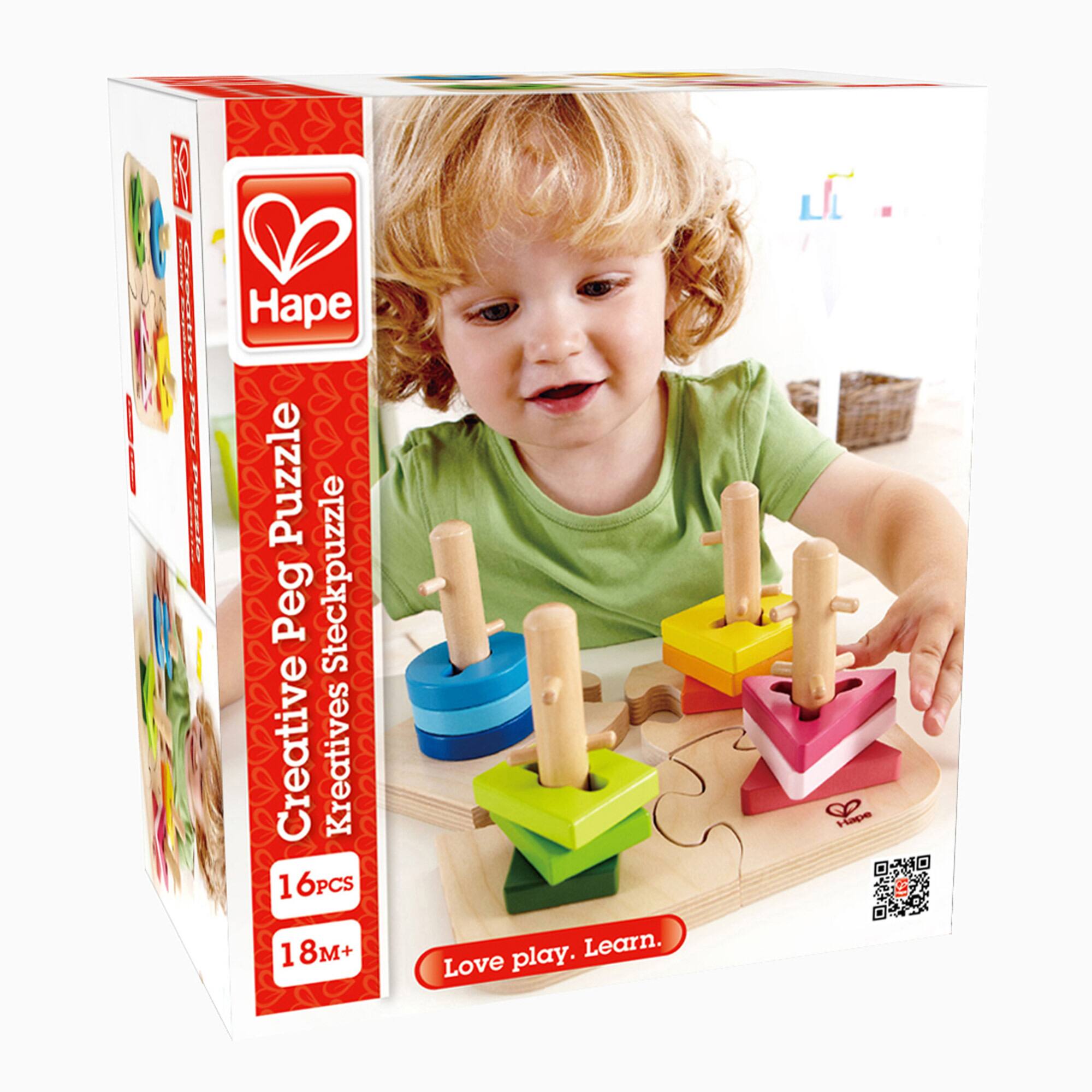 Hape Wooden Toddler Stacking Shape Peg Puzzle
