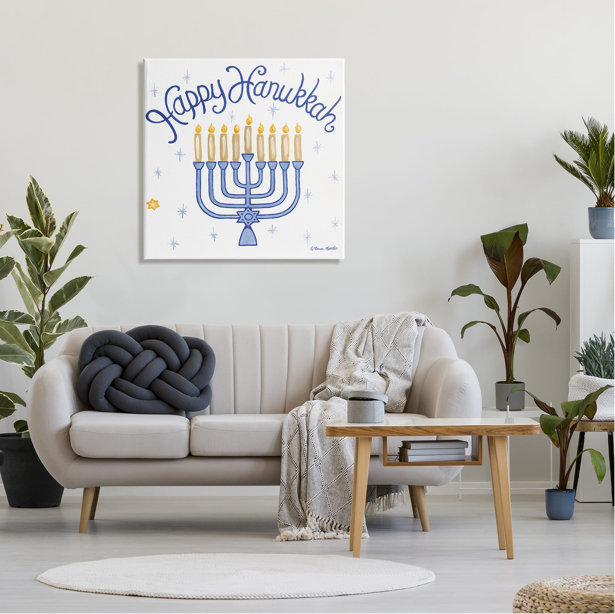 Stupell Industries Festive Happy Hanukkah Menorah Patterned Canvas Wall Art
