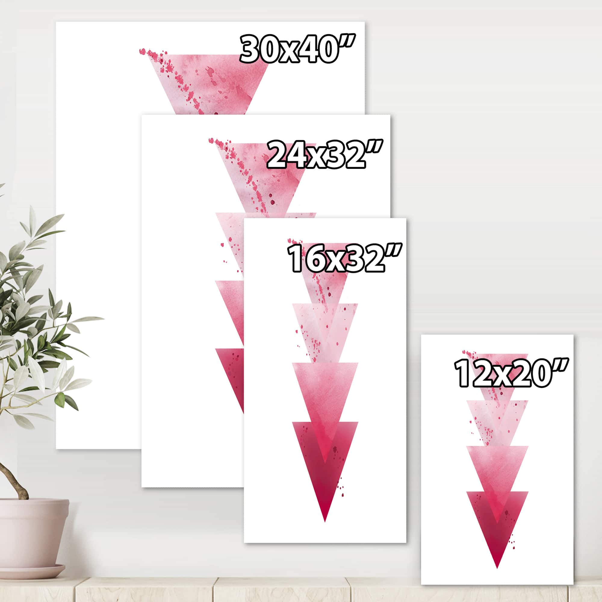 Designart - Red Triangles Abstract Geometric Art Composition - Modern Canvas Wall Art Print