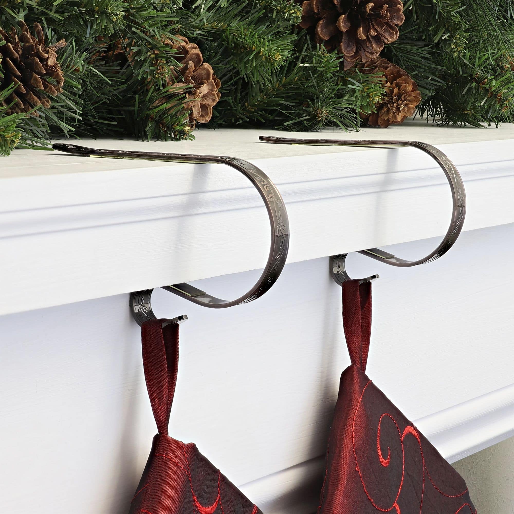 Original MantleClip® Holly Embossed Oil-Rubbed Bronze Stocking Holders, 2ct.