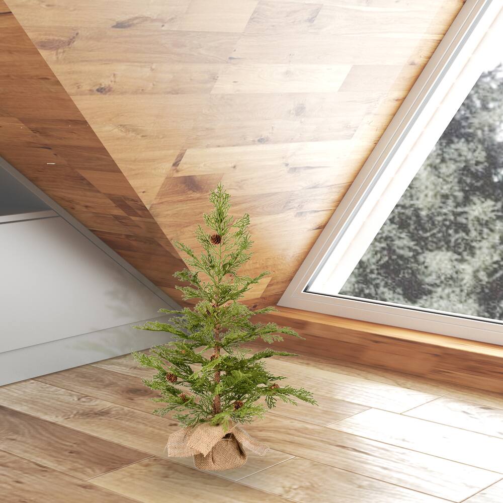 24" Unlit Cedar Pine Artificial Christmas Tree in Burlap Base