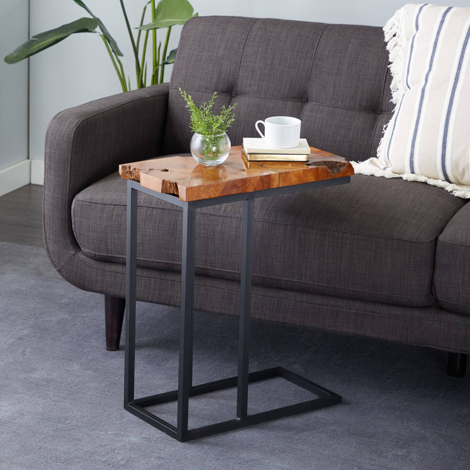 25" Brown Teak Wood Contemporary Accent Table