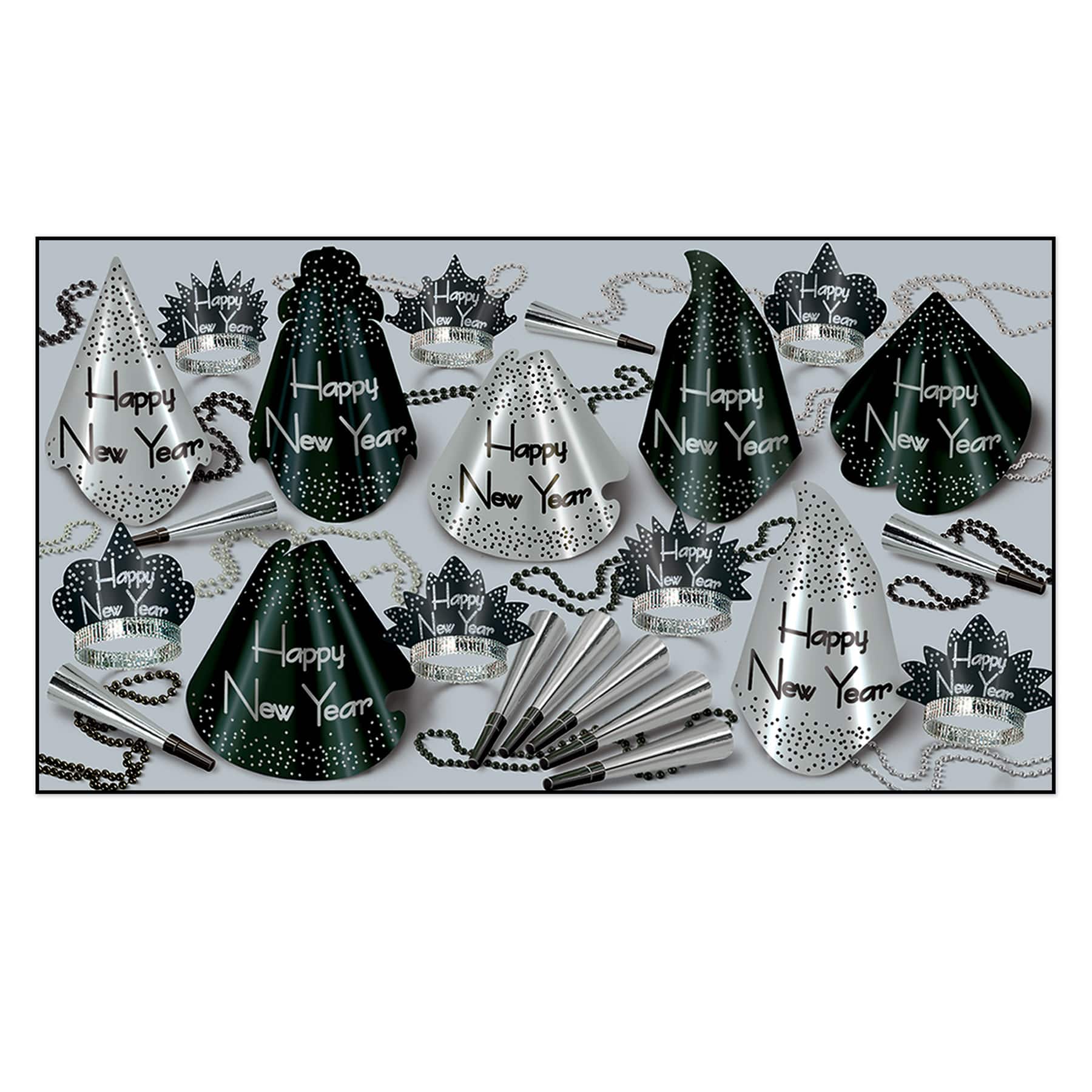 Beistle Black & Silver New Year Sparkling Party Favor Kit for 50
