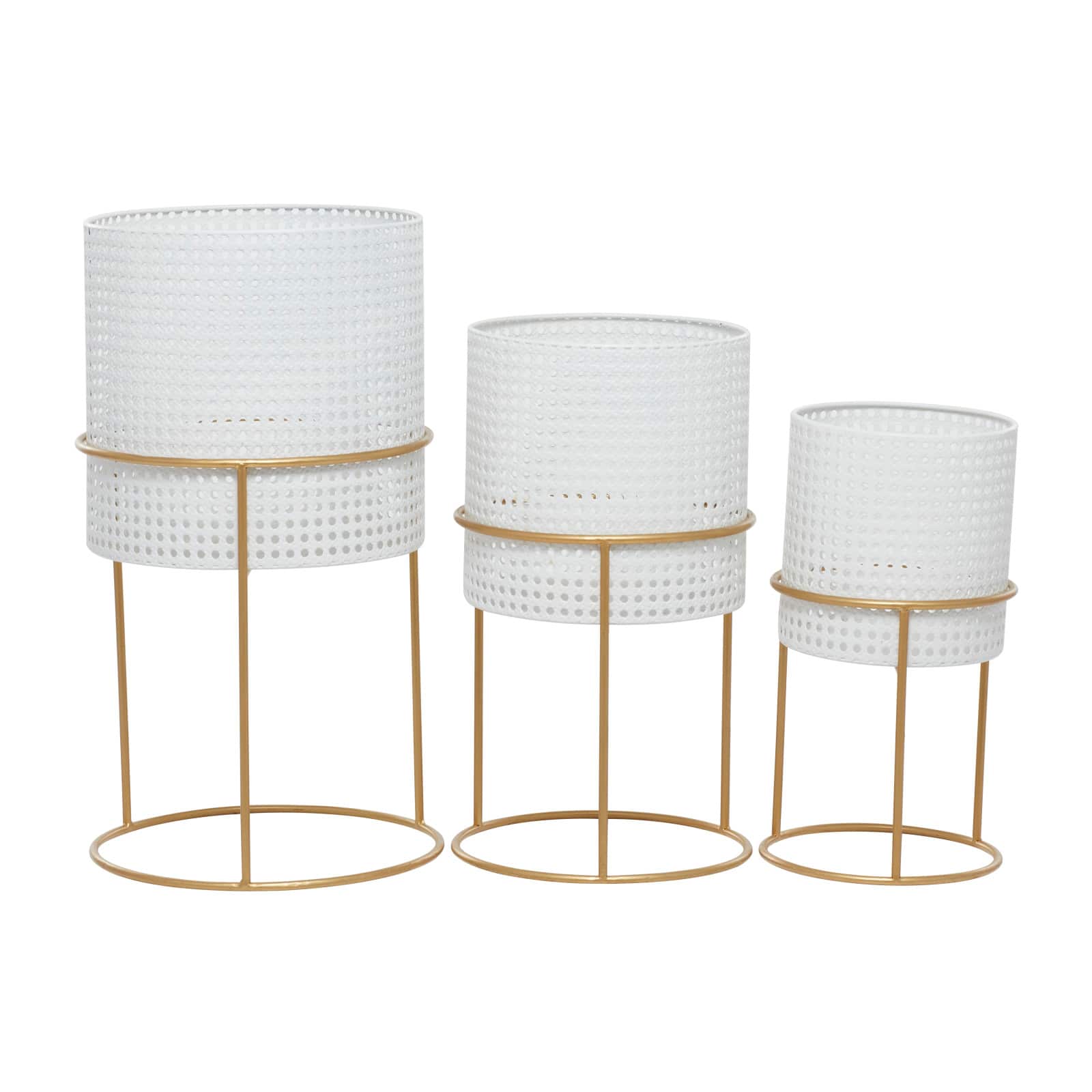 Set of 3 White Iron Contemporary Planter, 23" x 19" x 16"