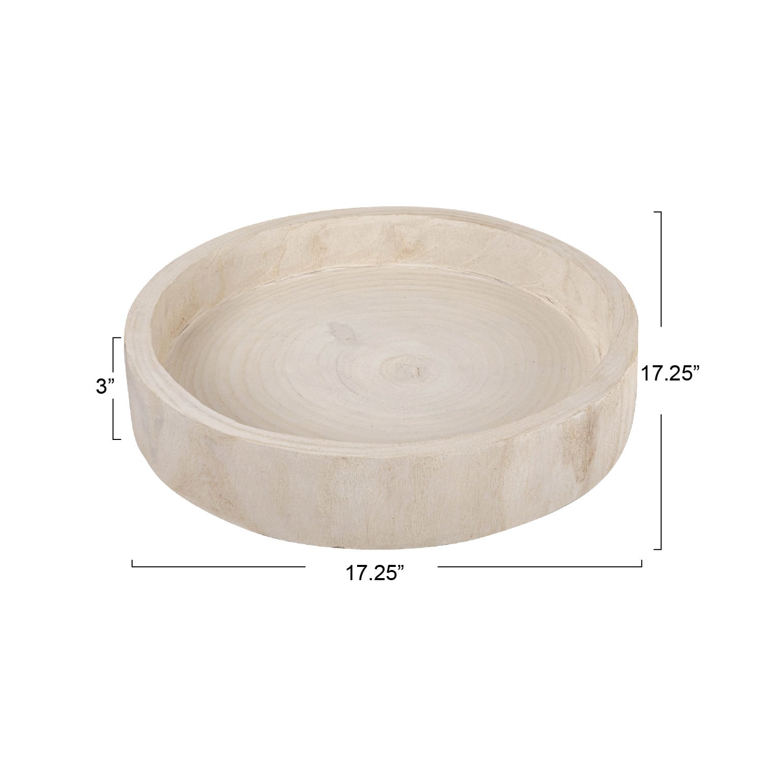 Hello Honey® 17" Whitewashed Round Hand-Carved Decorative Paulownia Wood Tray