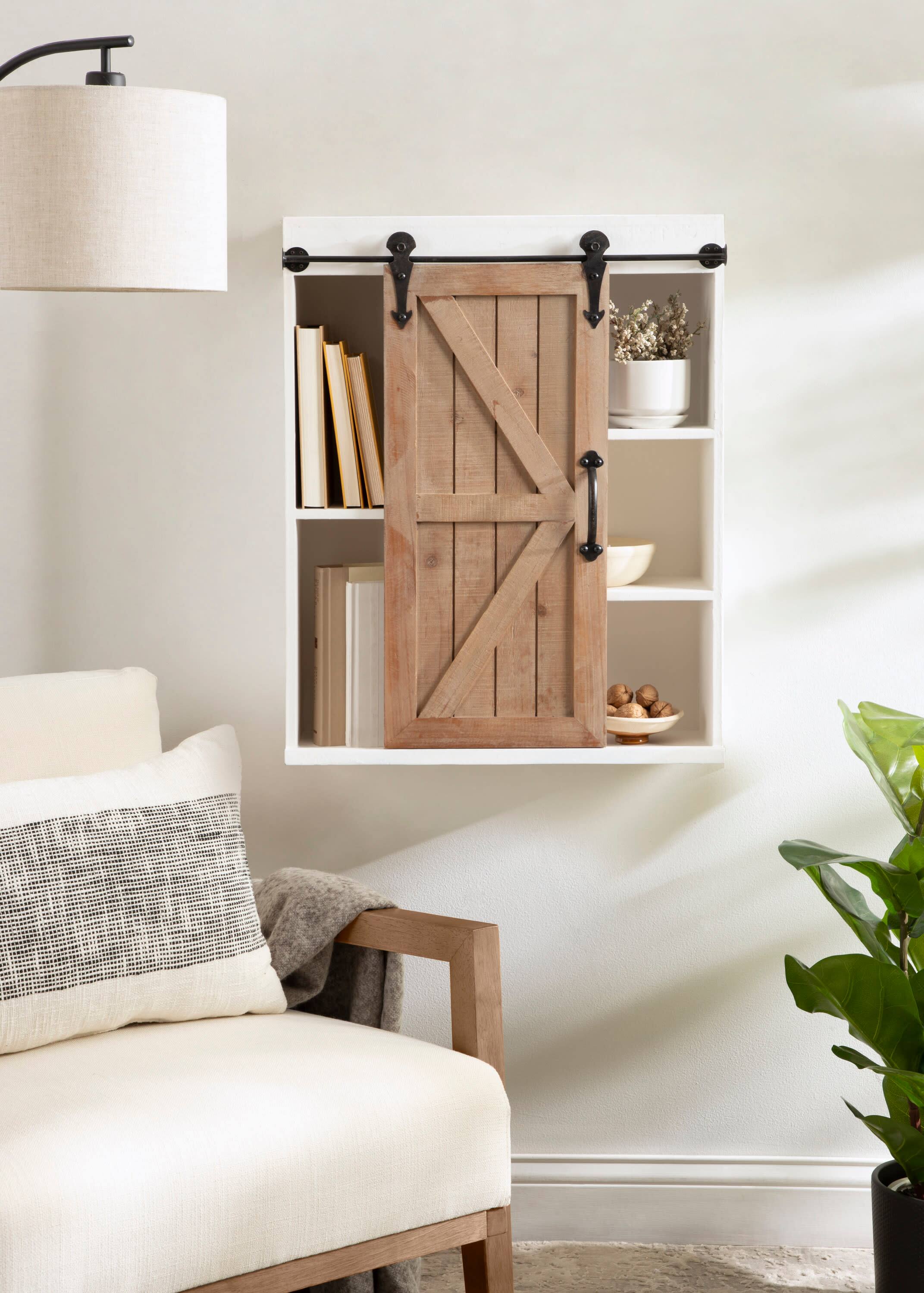 Kate and Laurel Cates Wood Wall Storage Cabinet with Sliding Barn Door