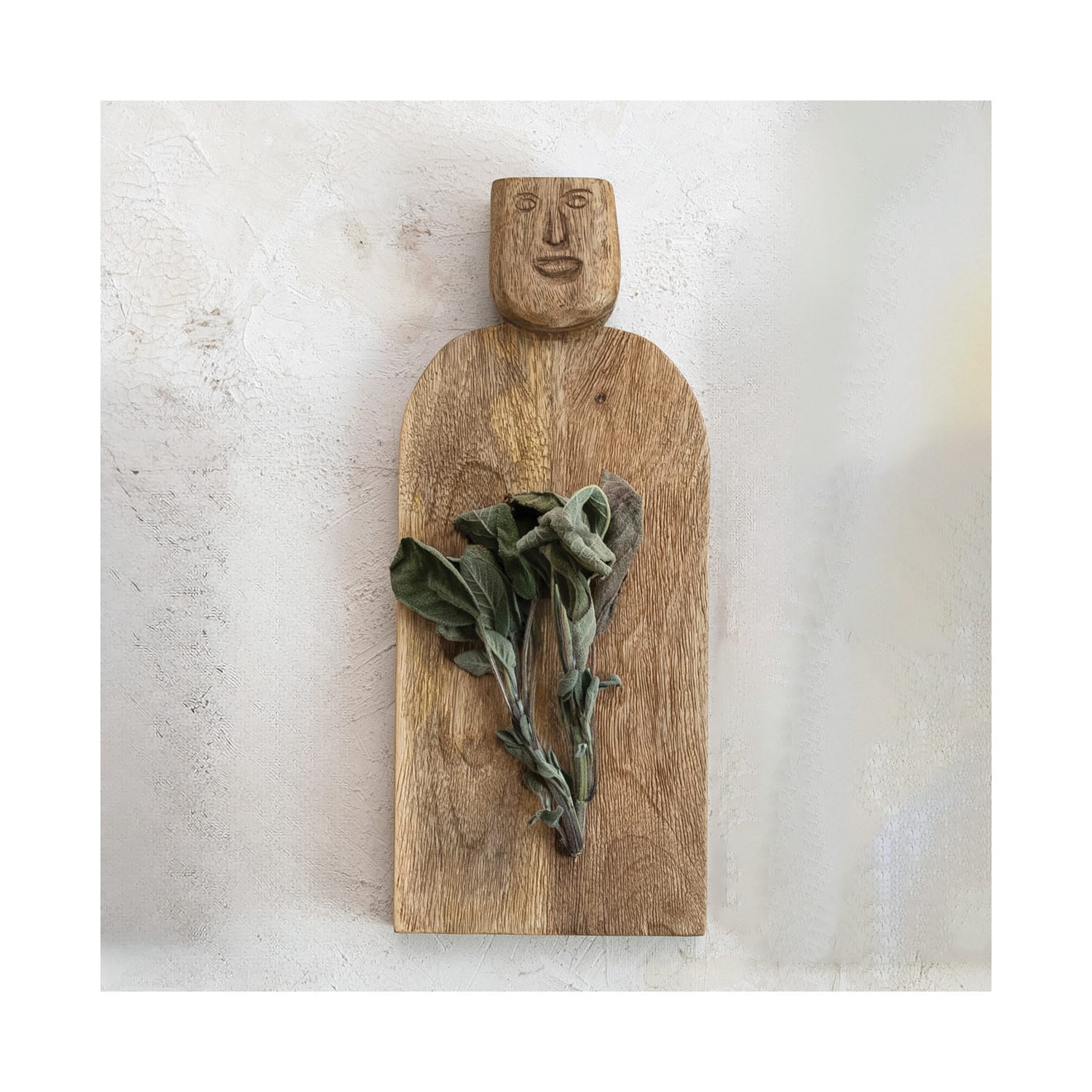 Hello Honey® Hand-Carved Mango Wood Cutting Board with Face Handle