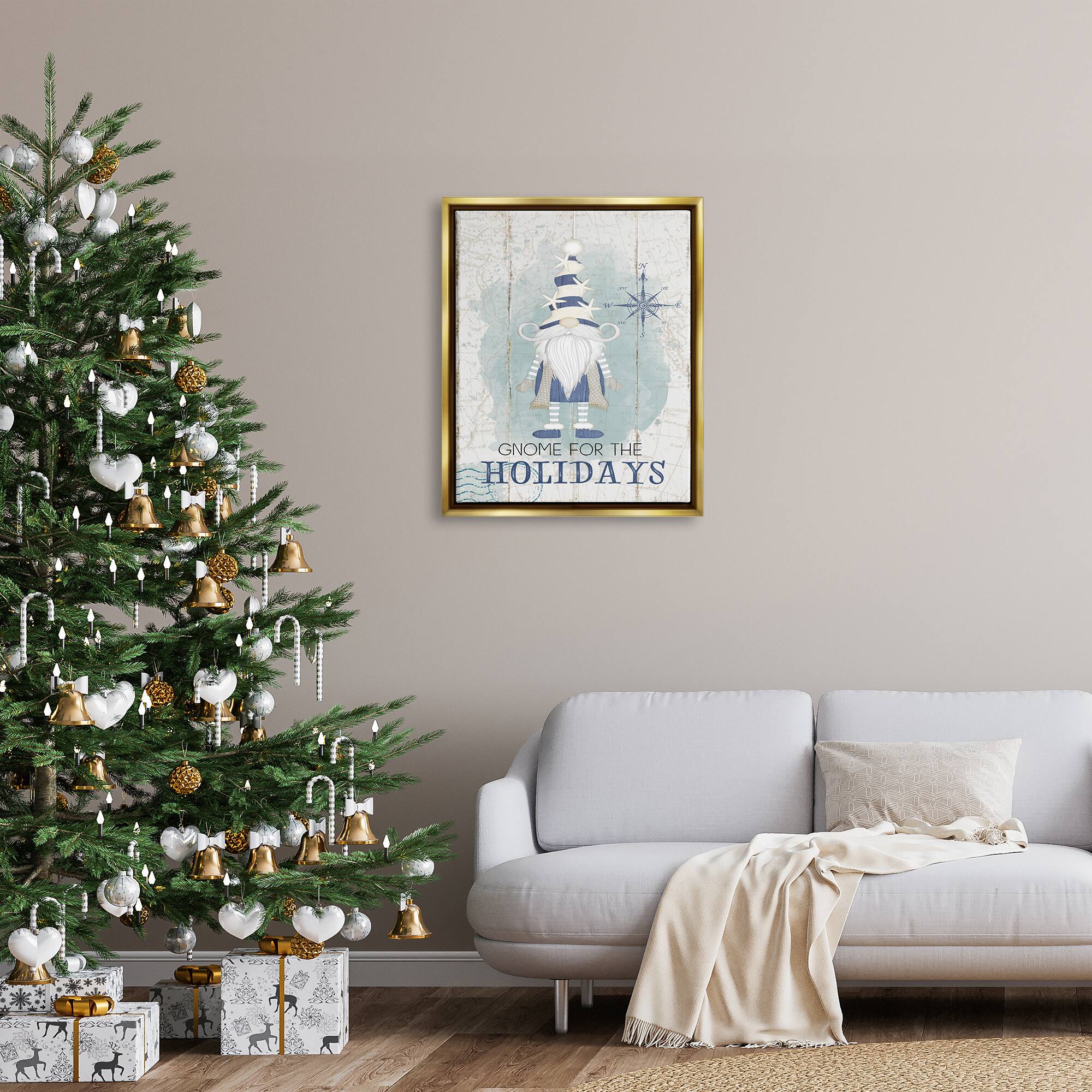 Stupell Industries Gnome For The Holidays Nautical Framed Floater Canvas Wall Art