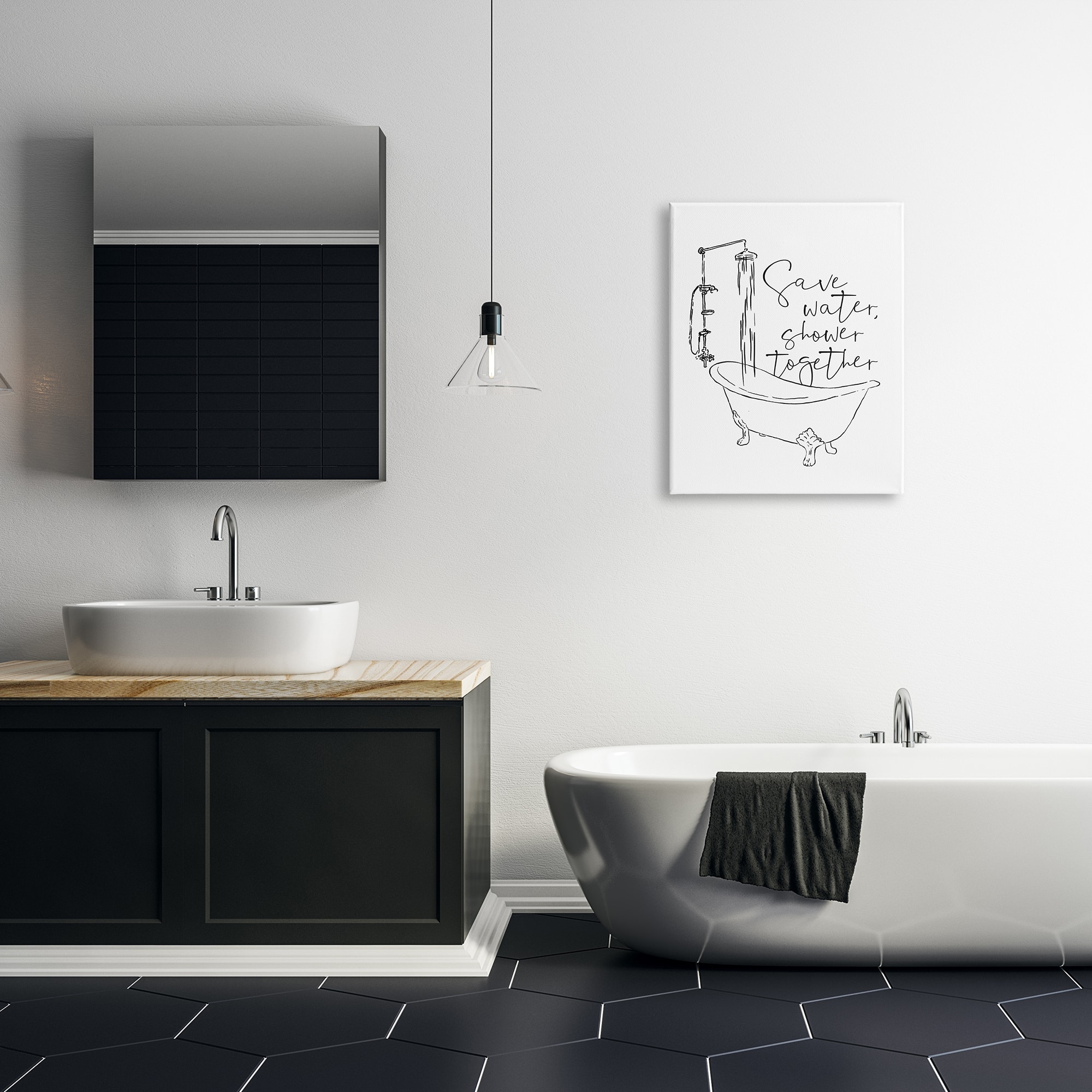 Stupell Industries Shower Together Funny Ink Drawing Bathroom Design Canvas Wall Art