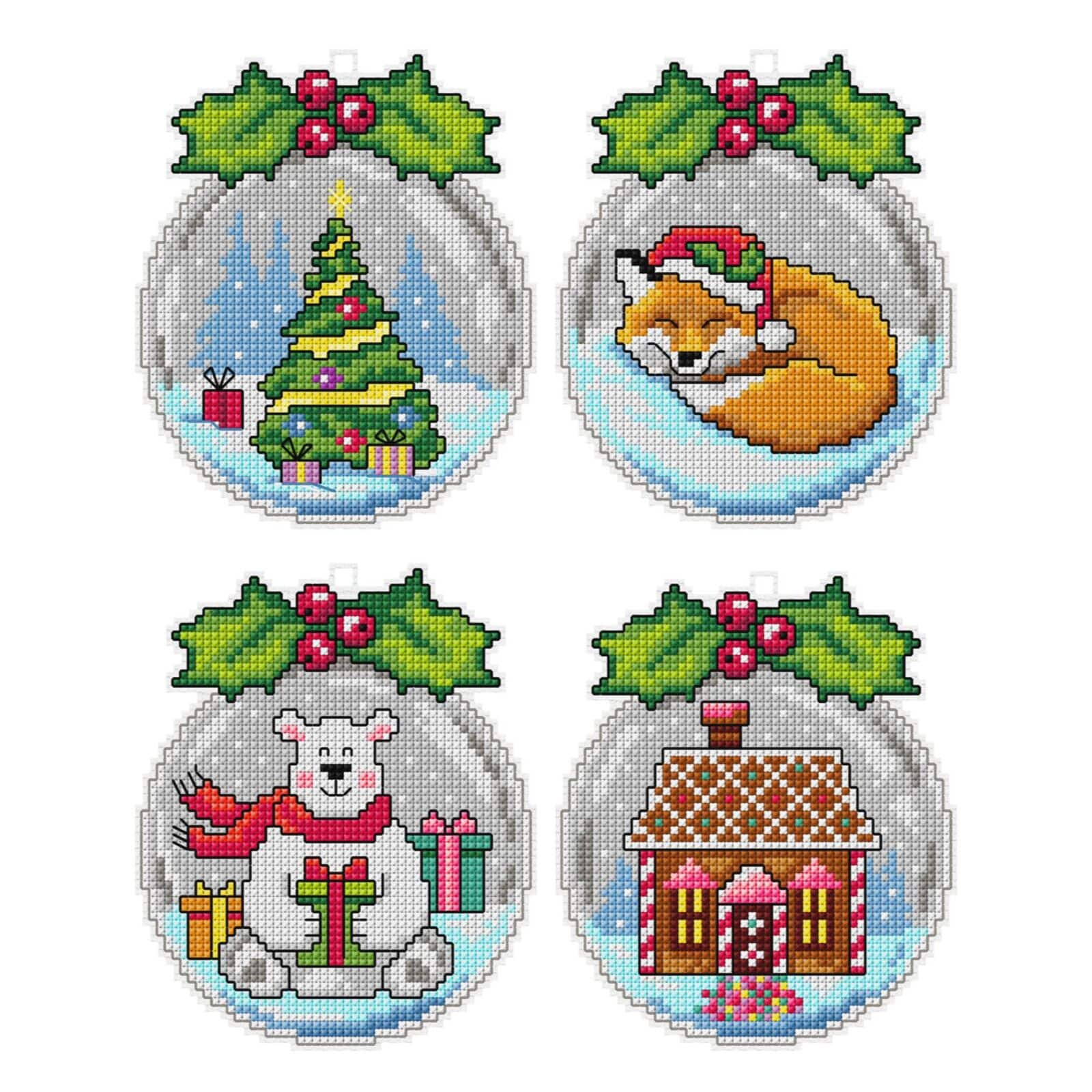 Orchidea Plastic Canvas Counted Cross Stitch Kit With Plastic Canvas Christmas Balls Set of 4 Designs