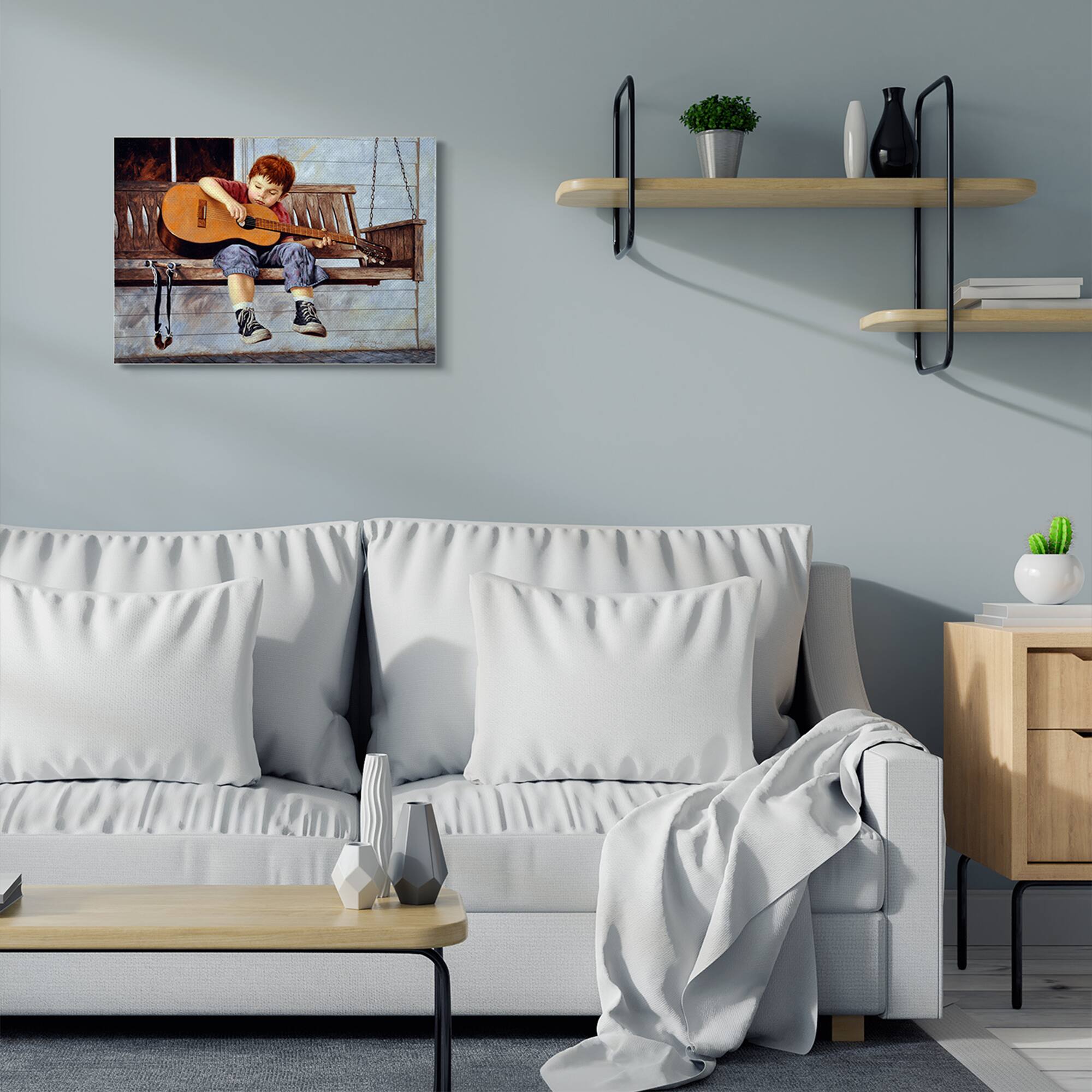 Stupell Industries Boy Strumming Guitar Canvas Wall Art