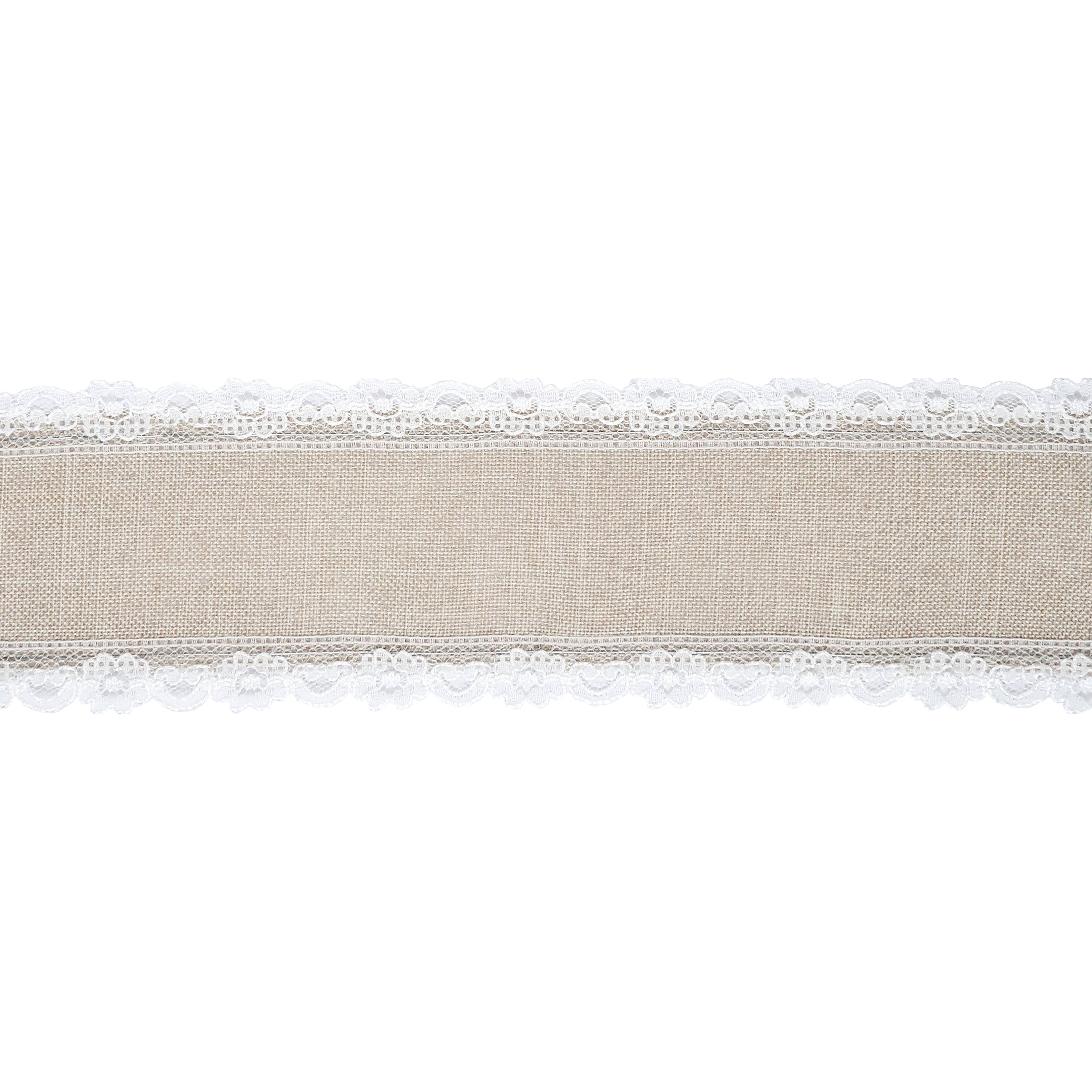 12 Pack: 2.5" x 3yd. Faux Linen & Lace Wired Ribbon by Celebrate It™