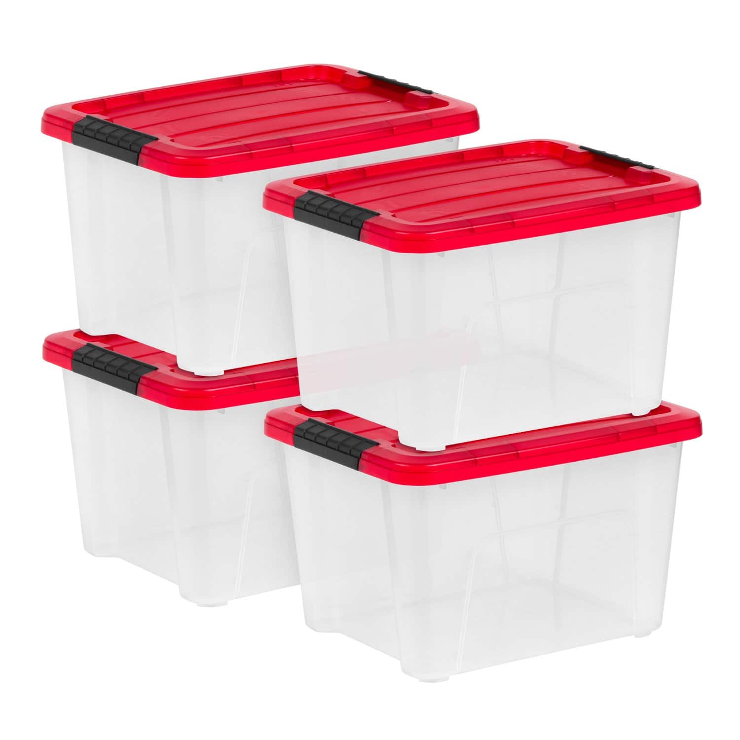 IRIS® 20.5qt. Clear Holiday Storage Boxes with Red Buckle Lids, 4ct.
