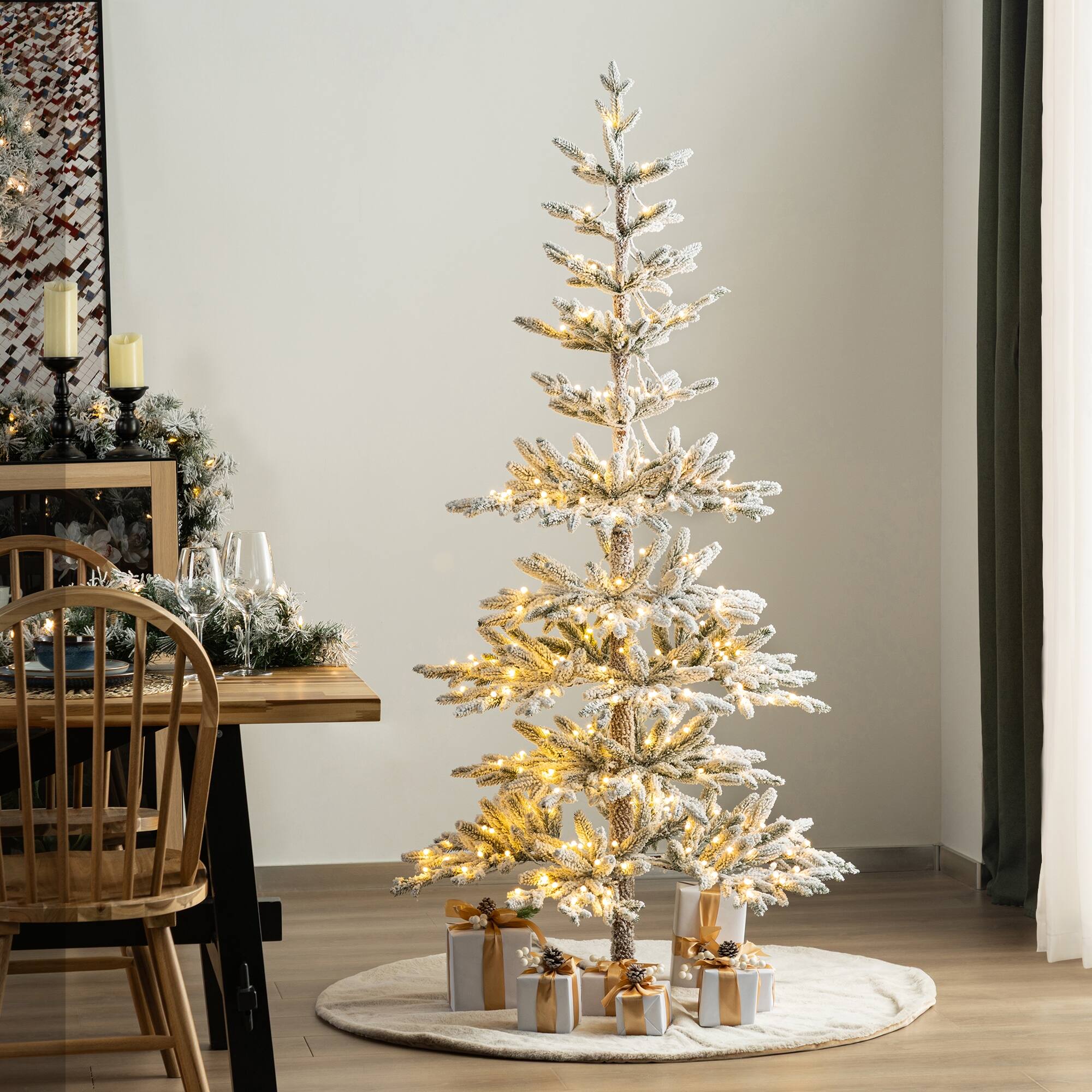 6ft. Pre-Lit Deluxe Flocked Slim Fir Artificial Christmas Tree, Warm White LED Lights