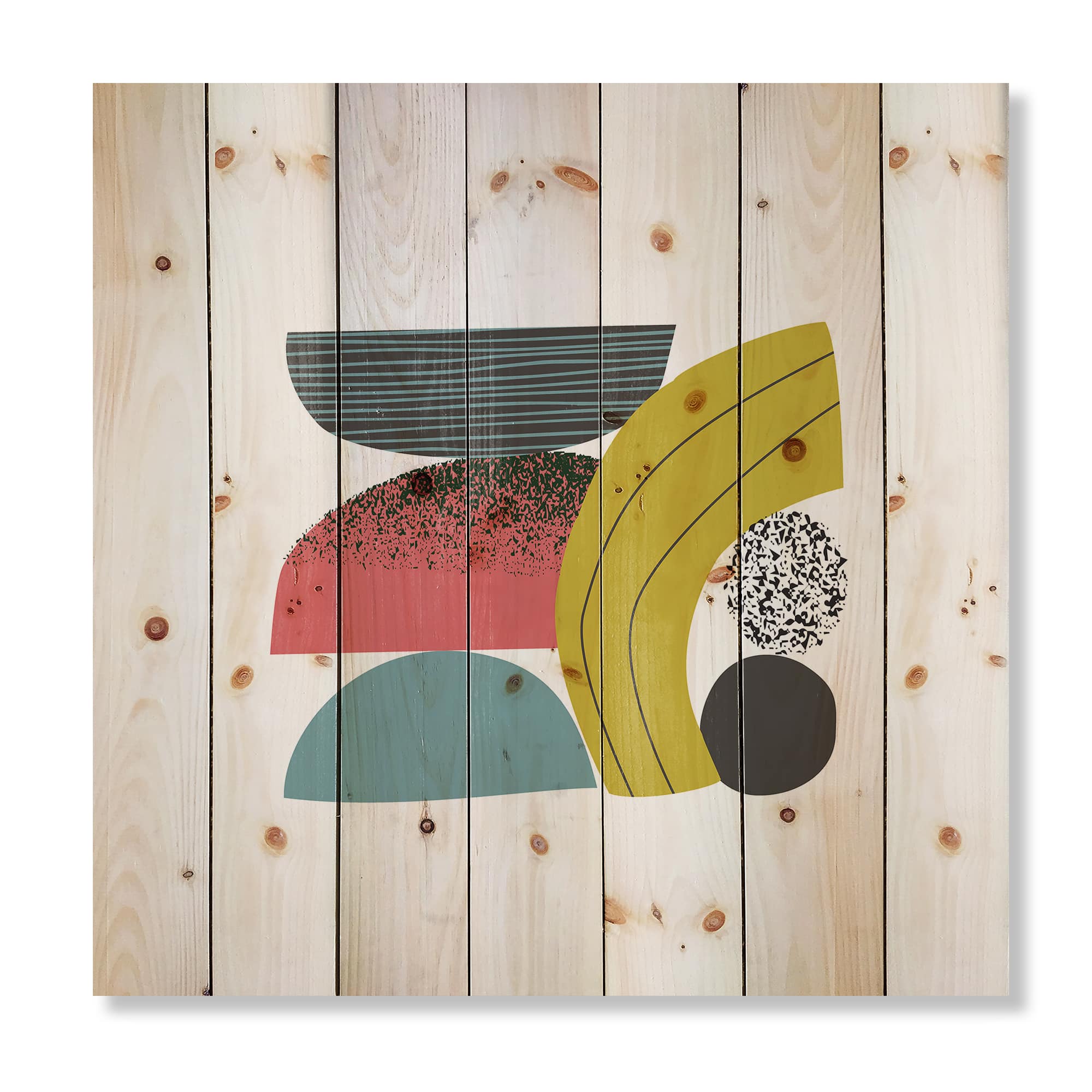 Designart - Colorful Geometric Abstract Art Collage II - Modern Print on Natural Pine Wood