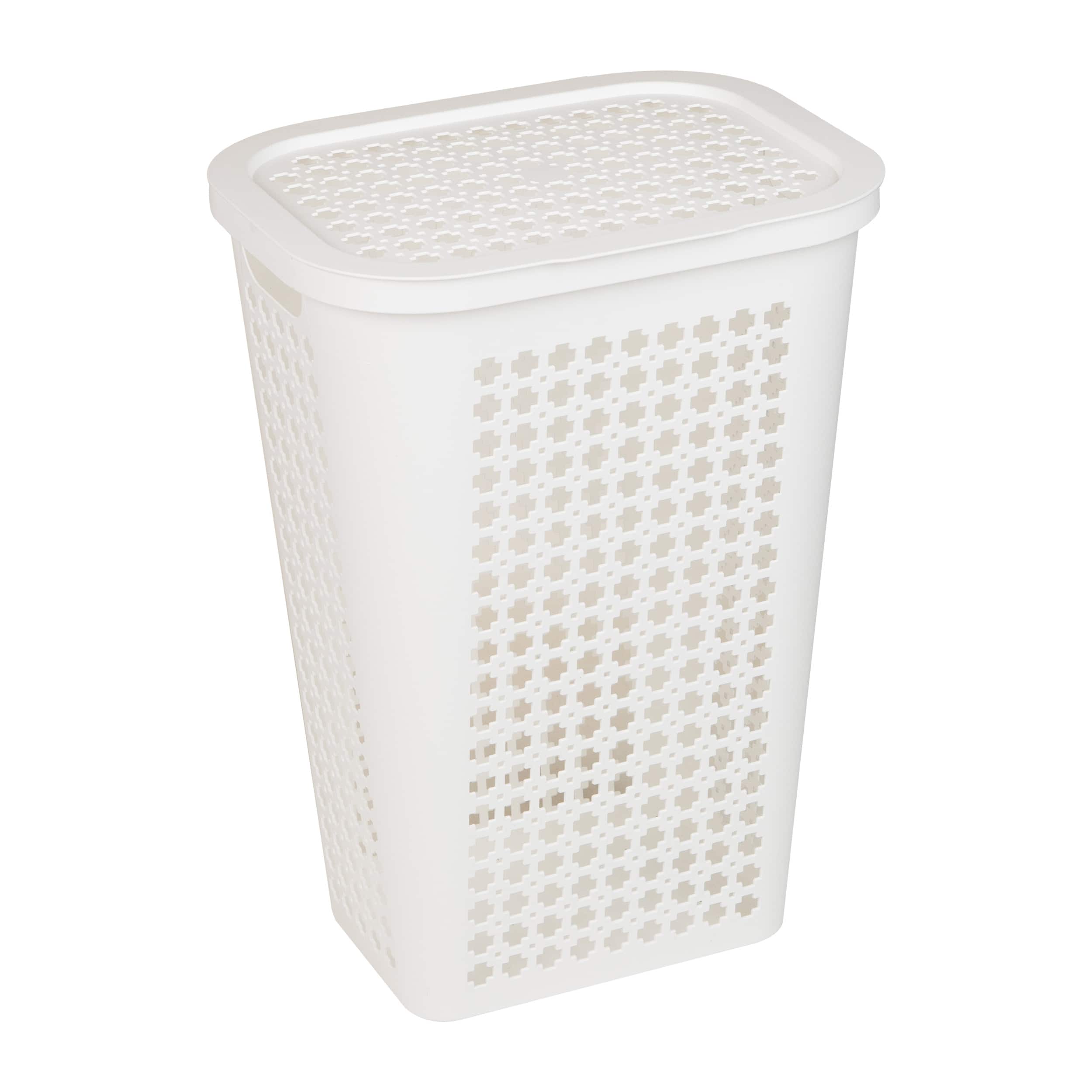 Mind Reader 50L Tapered Laundry Hamper with Swiss Cross Cut-Outs, White