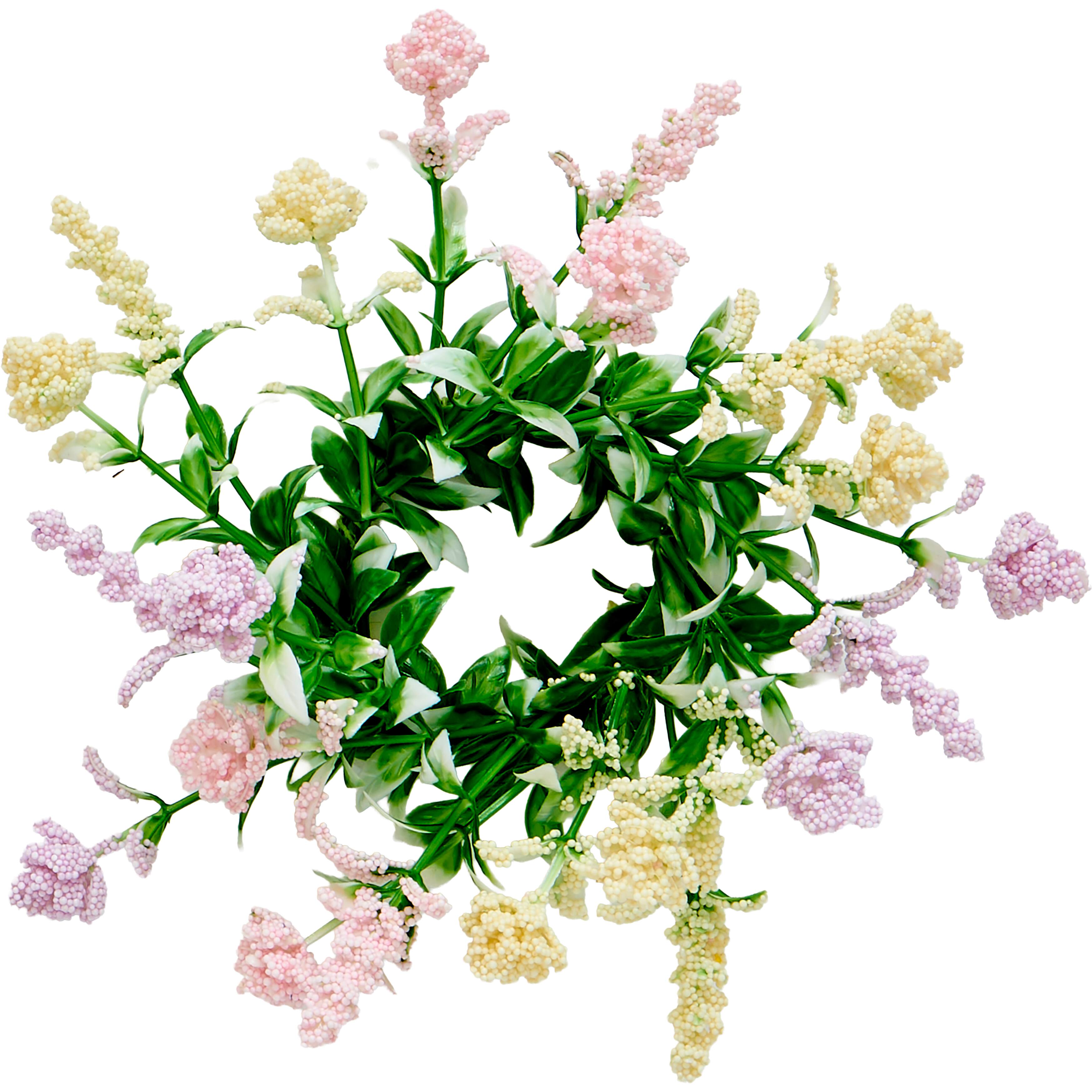 2.25" Artificial Floral Spring Pips & Leaves Candle Rings, 6ct.