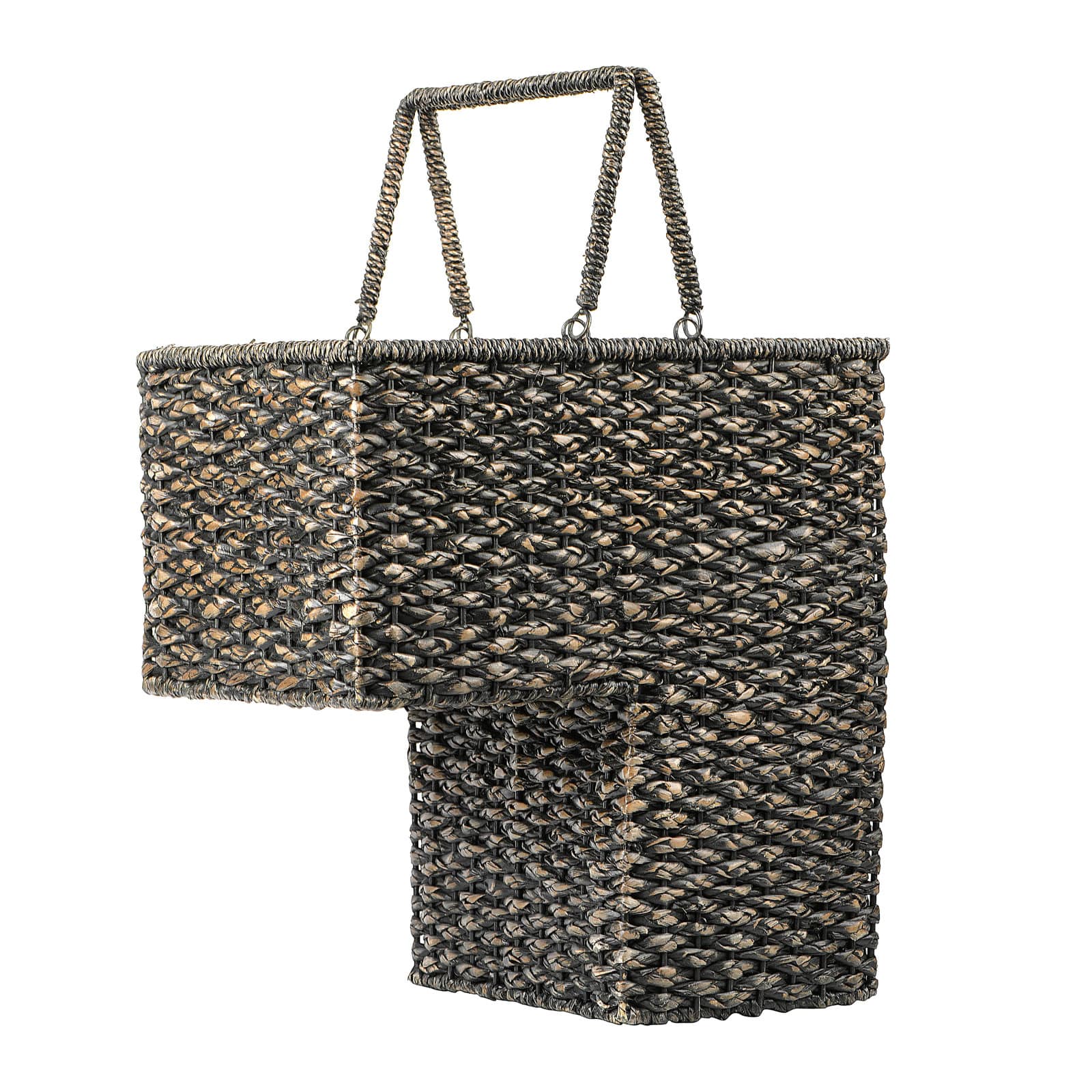 Hello Honey® 16" Bangkuan & Rattan Black Stair Basket with Handle