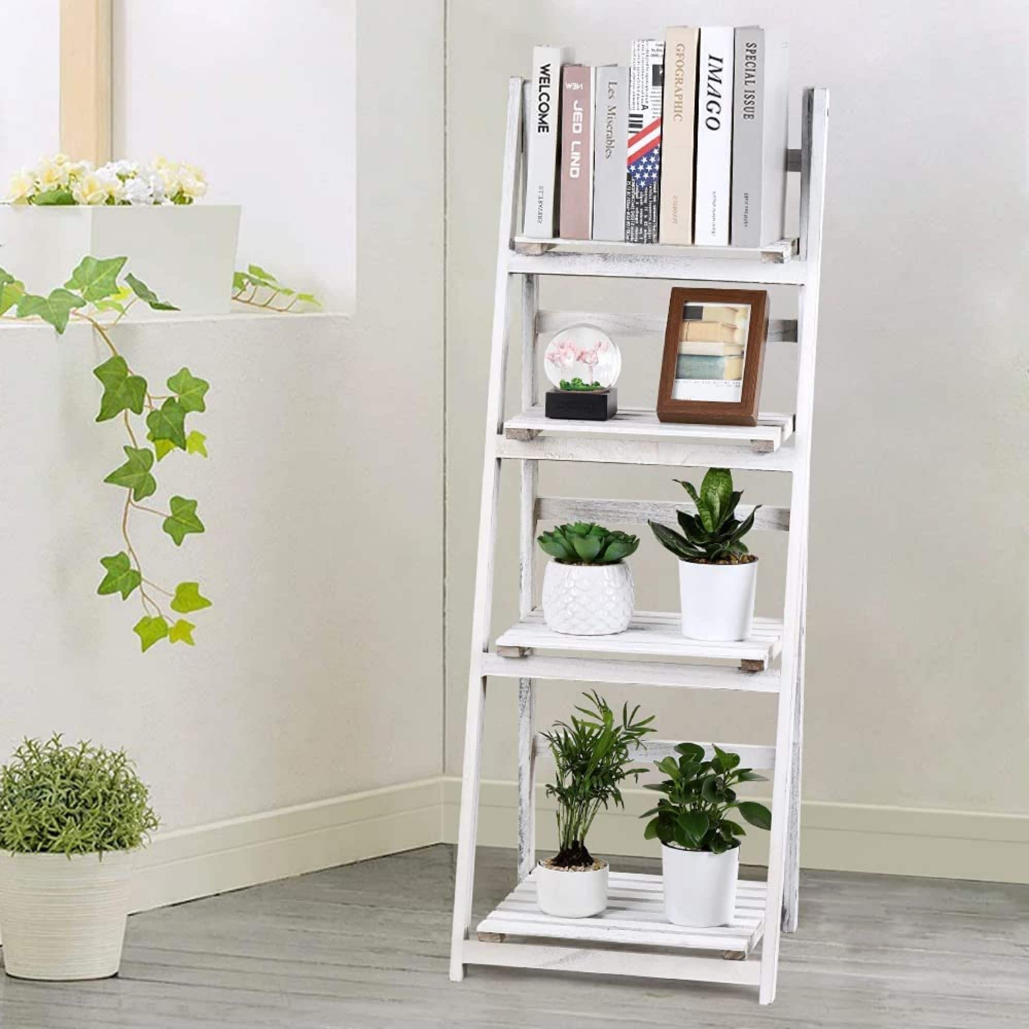 NEX™ 44" White 4 Tier Foldable Plant Shelf Storage Rack