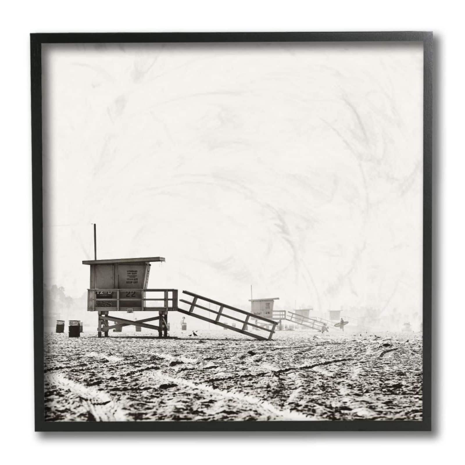 Stupell Industries Lifeguard Stands on Beach Wall Art in Black Frame