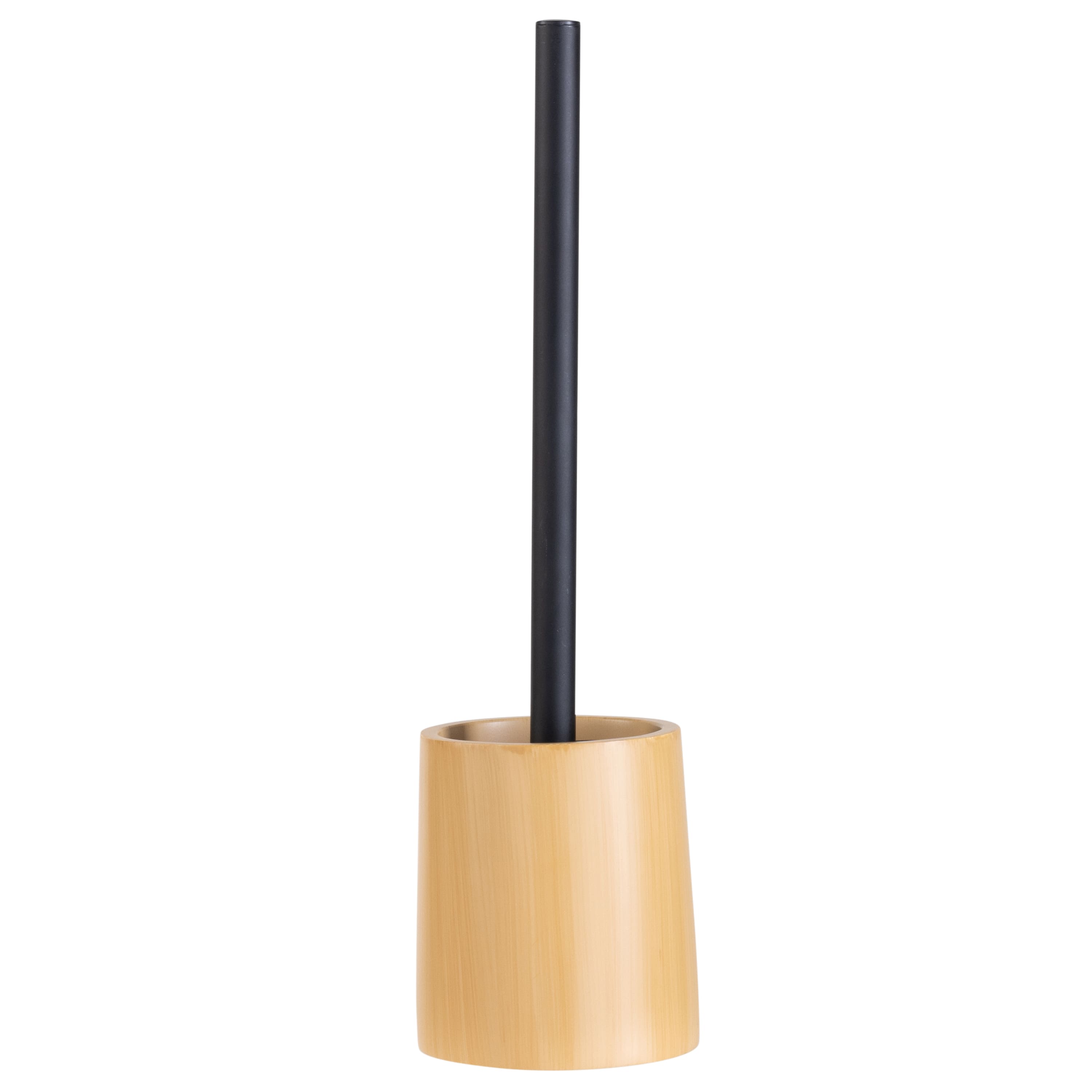 Bath Bliss Black Toilet Brush & Natural Woodgrain Holder