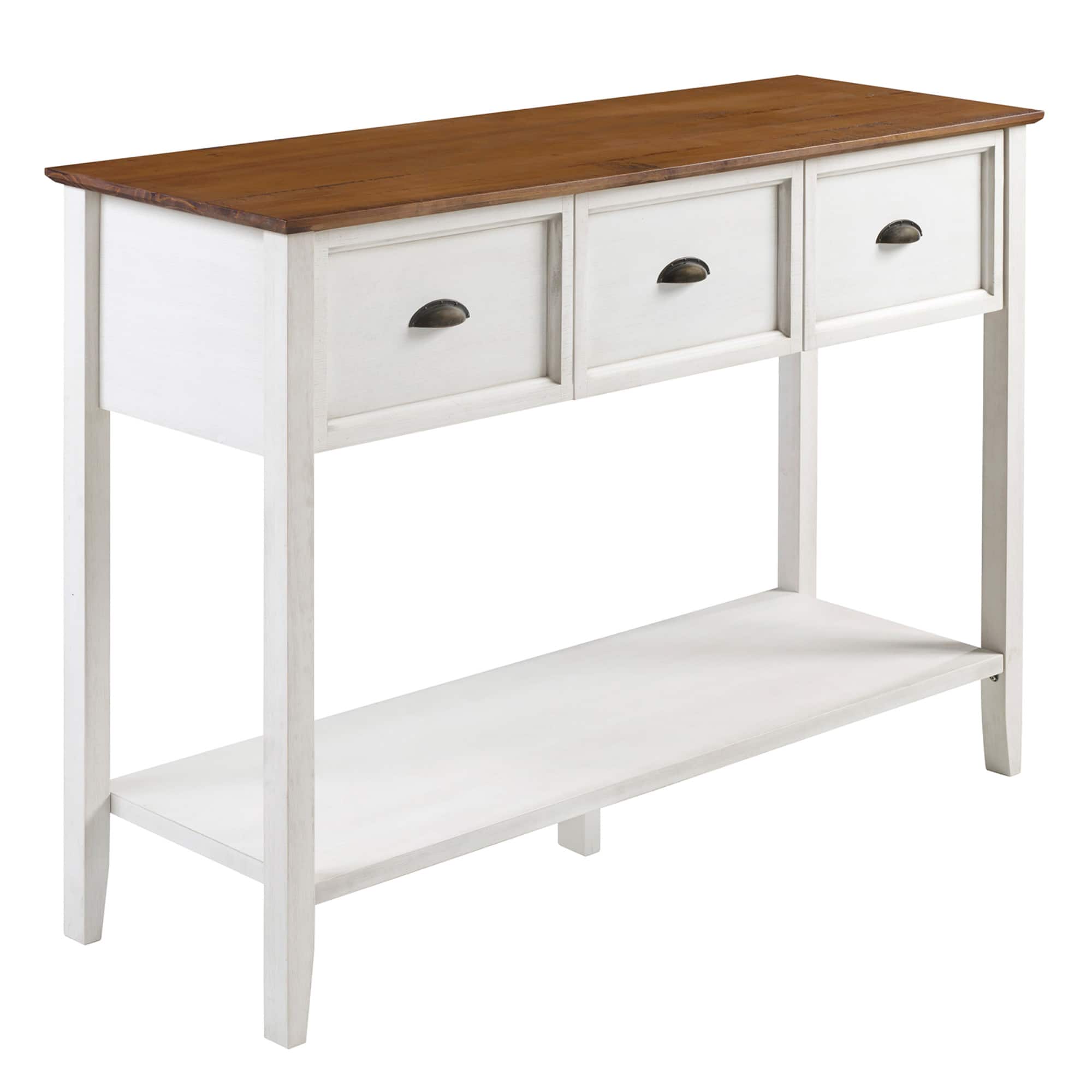 Walker Edison 52" Reclaimed Barnwood & White 3-Drawer Buffet Table
