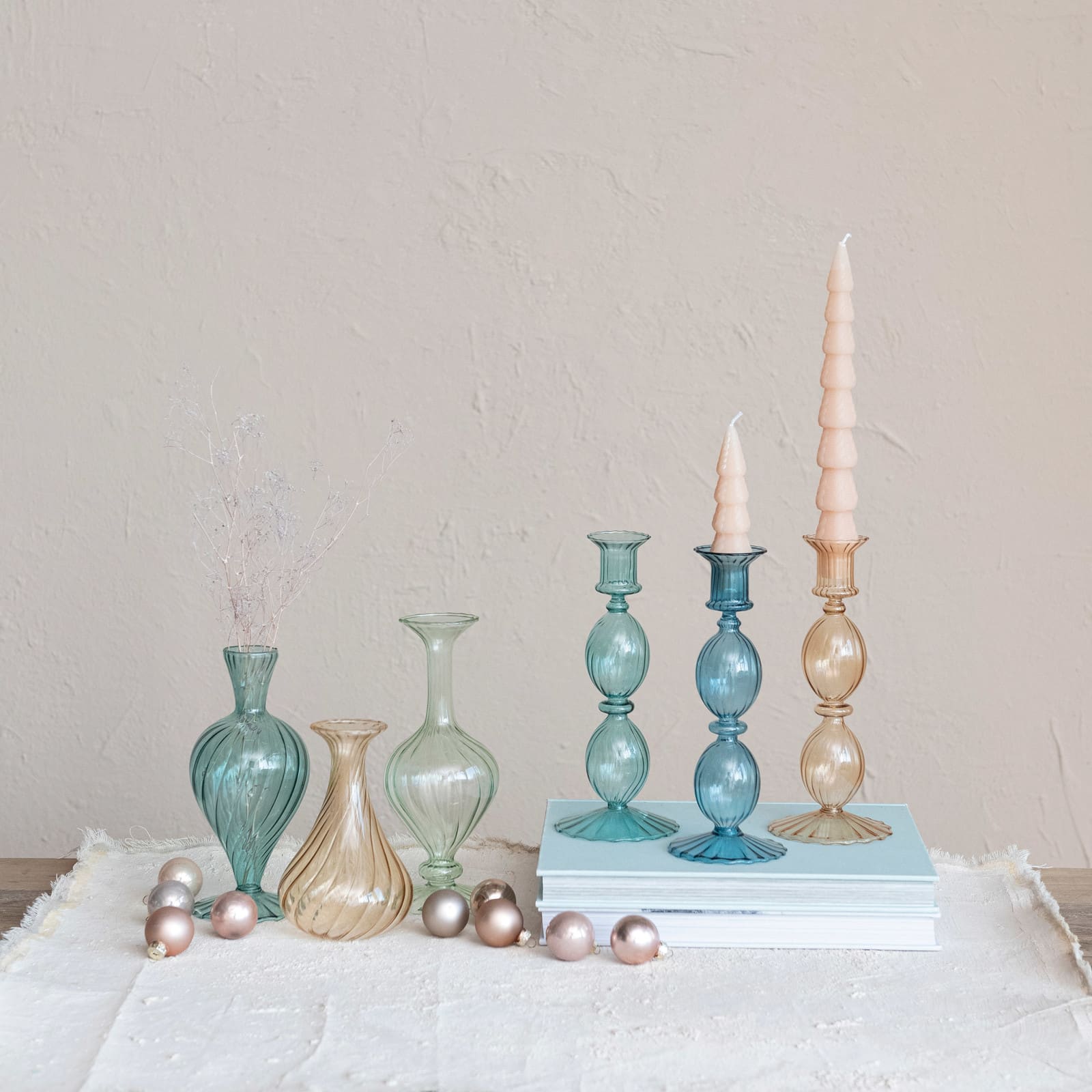 Hello Honey® Pink, Mint & Blue Round Blown Glass Vase Set