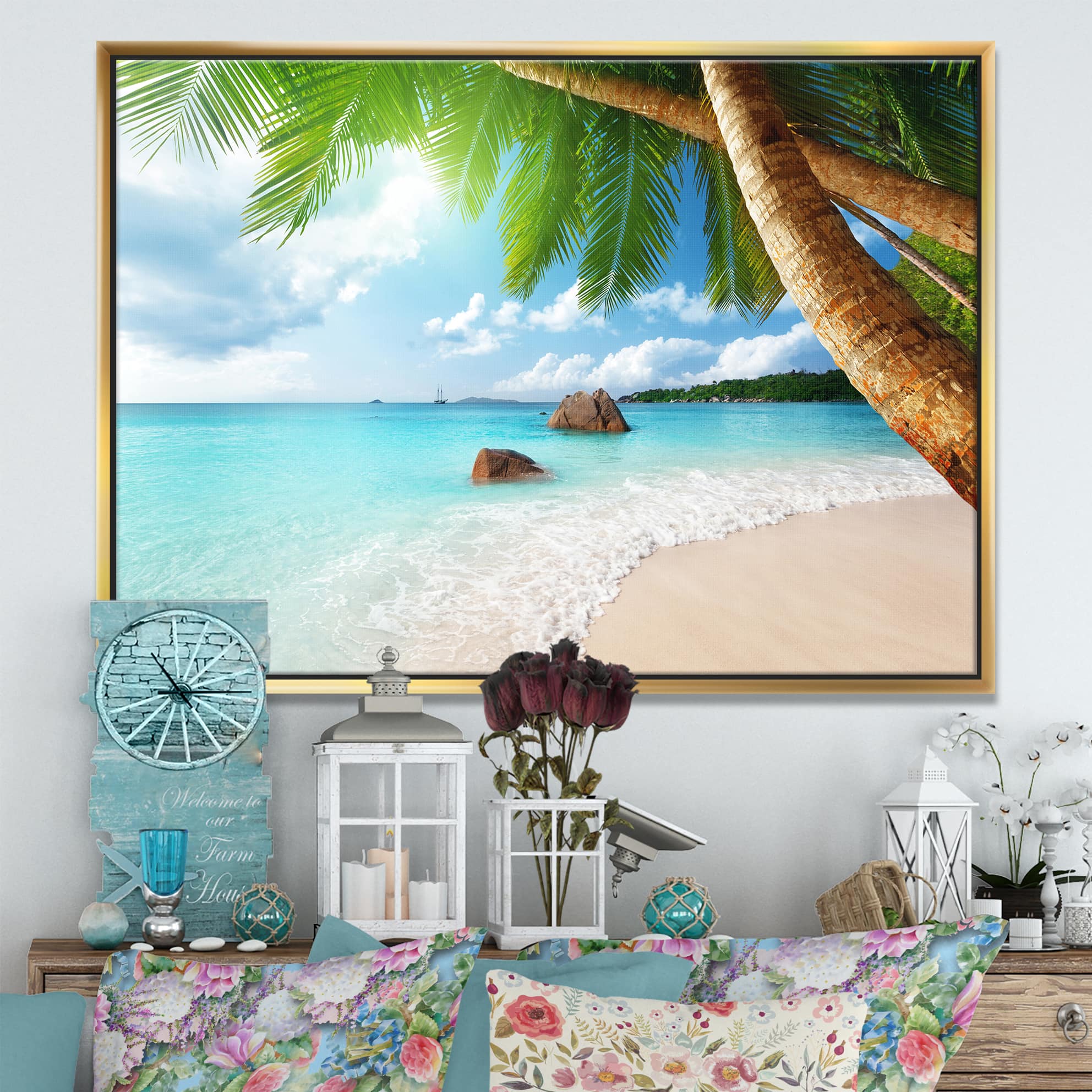 Designart - Praslin Island Seychelles Beach - Seashore Photo Framed Canvas Print