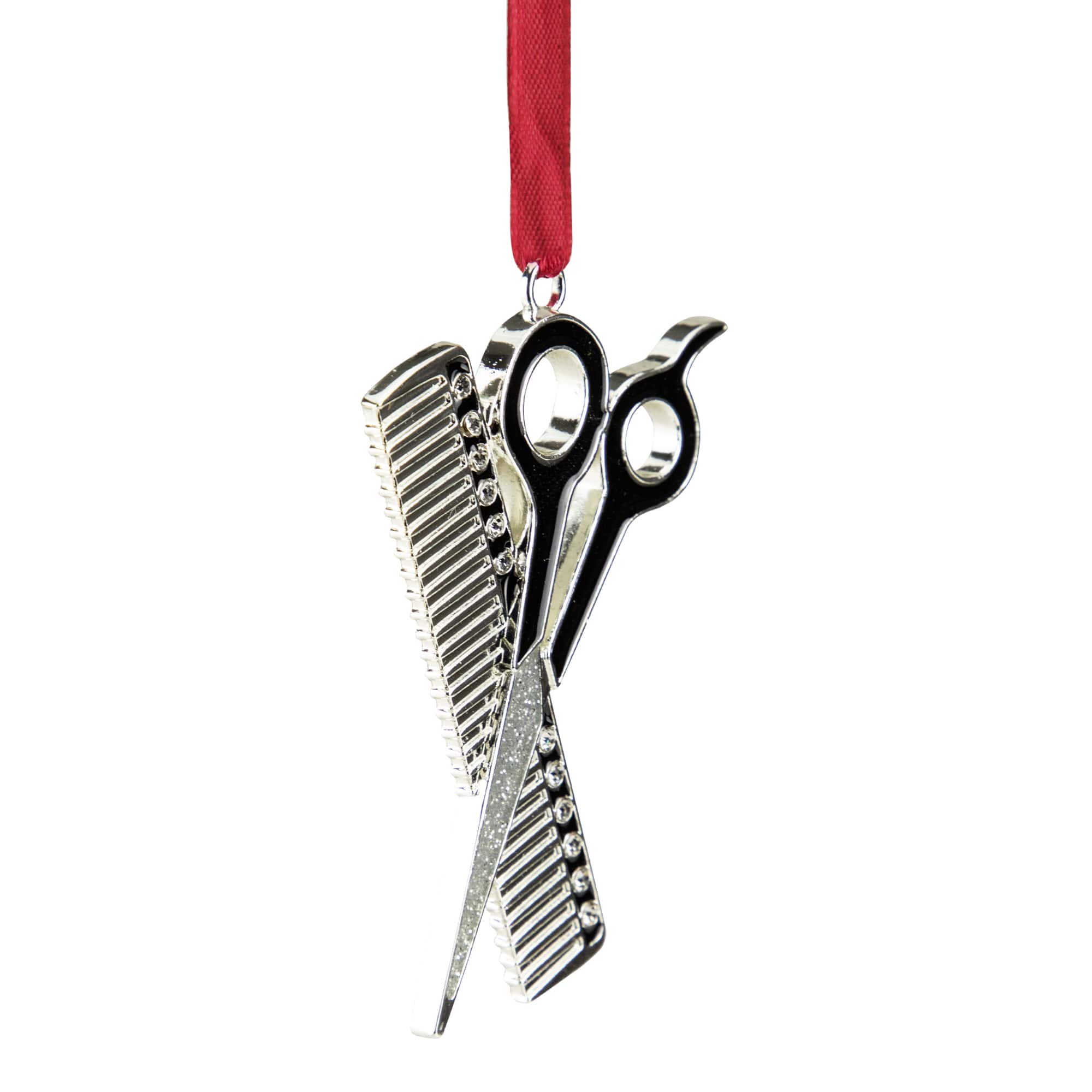 3" Silver-Plated Scissors and Comb Christmas Ornament