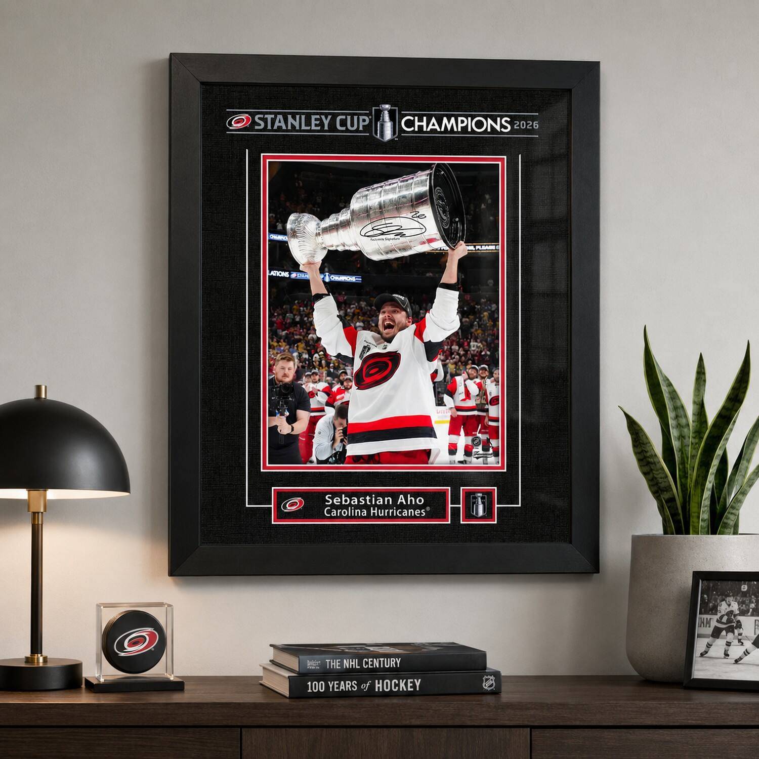 Frameworth 16" x 20" Licensed Sebastian Aho Hurricanes 2026 Champions Replica Signature Frame