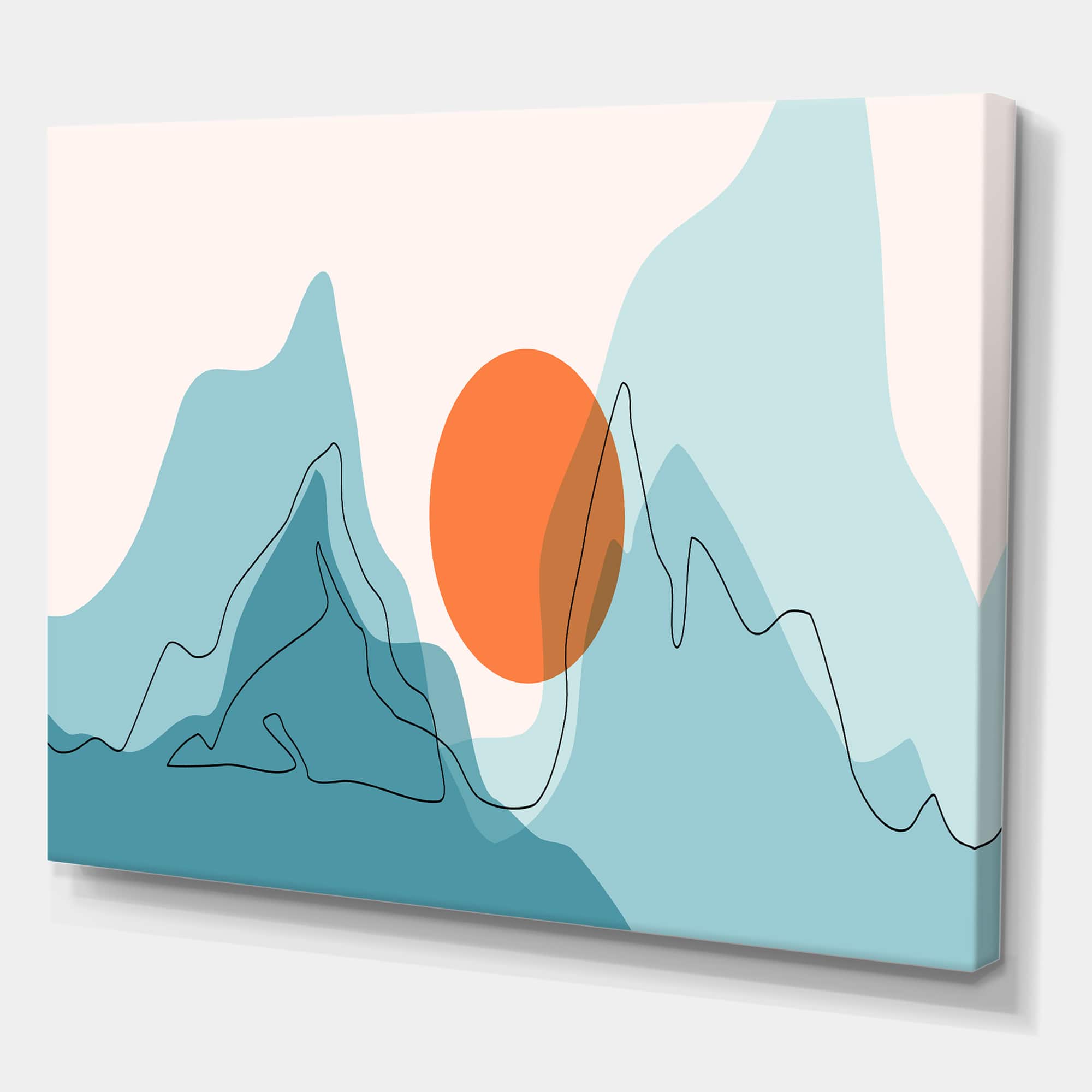 Designart - Red Moon Over Abstract Blue Mountains I