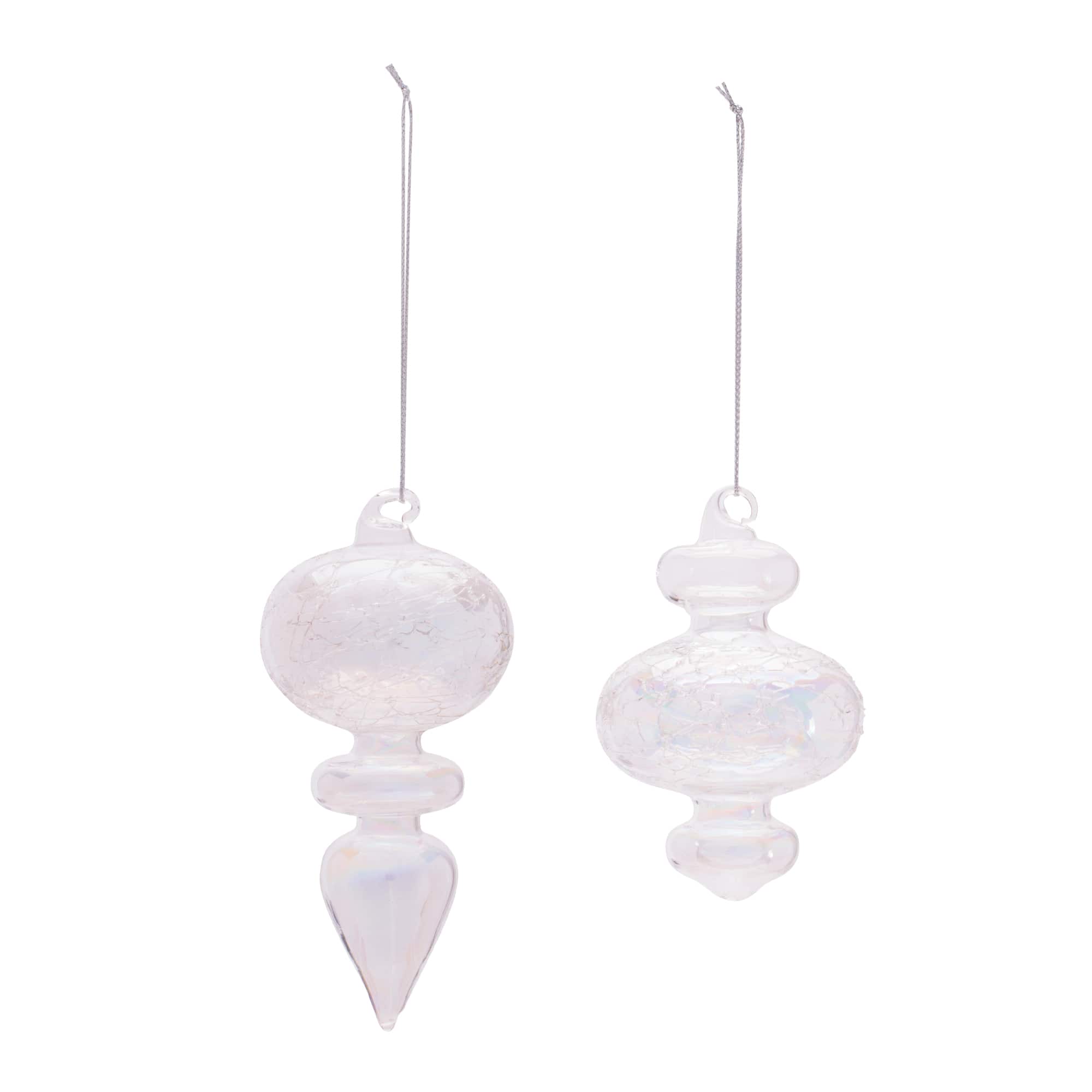 Melrose Iridescent Crackle Glass Finial Ornament Set