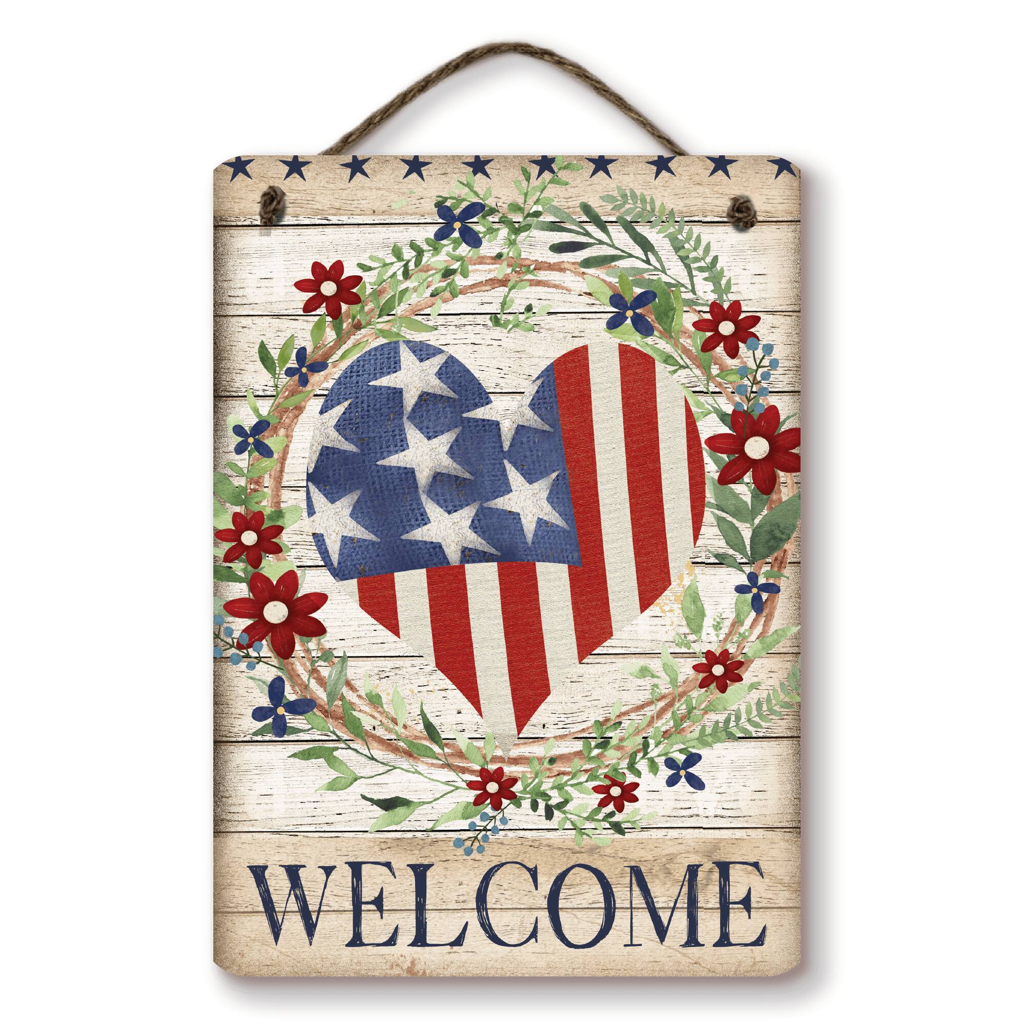 Courtside Market® Celebrate 250™ 12" x 16" Wounded Warrior Project® Patriotic Heart Wreath Hanging Wooden Artboard with Twine