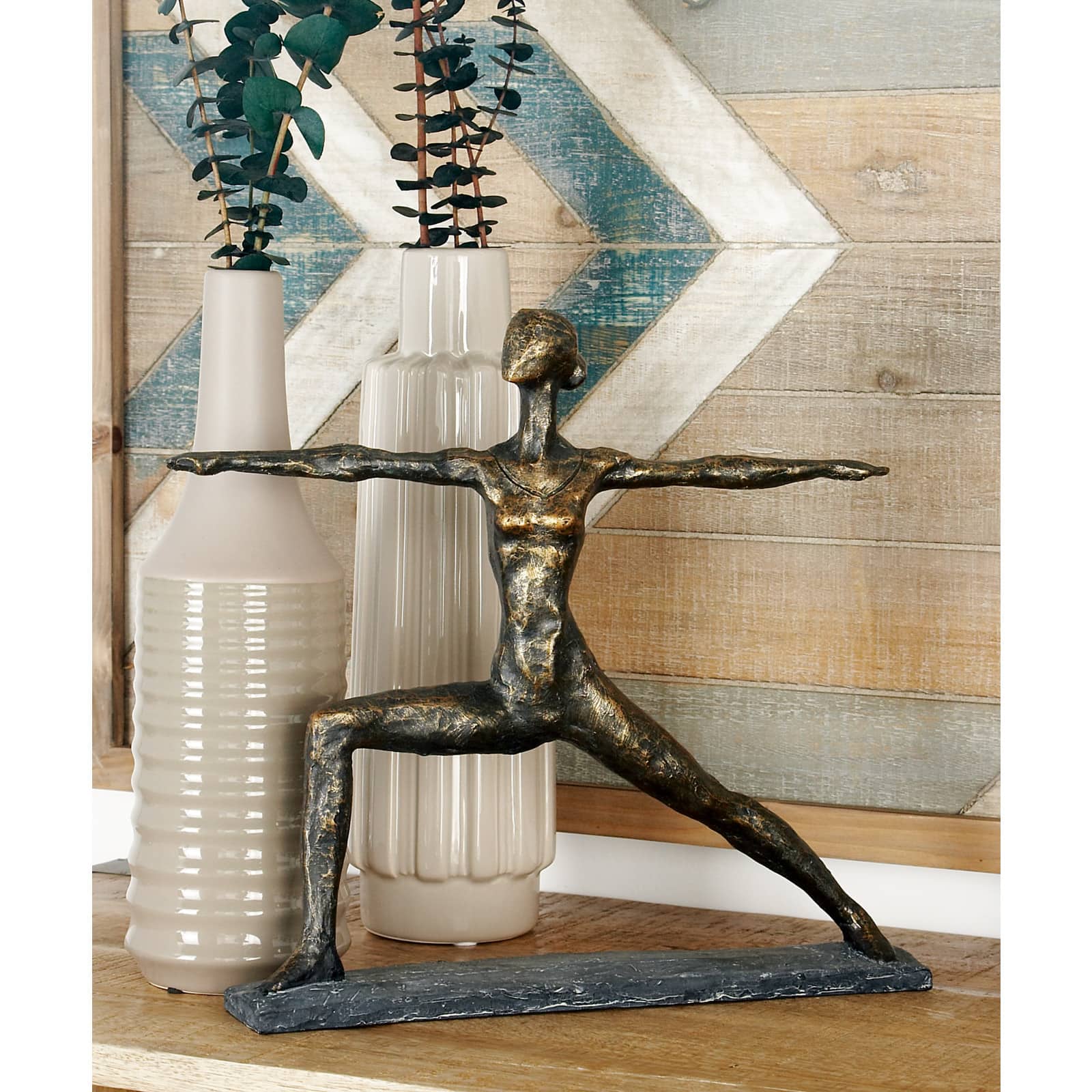 Brass Polystone Modern Sculpture, Yoga 12" x 14" x 3"