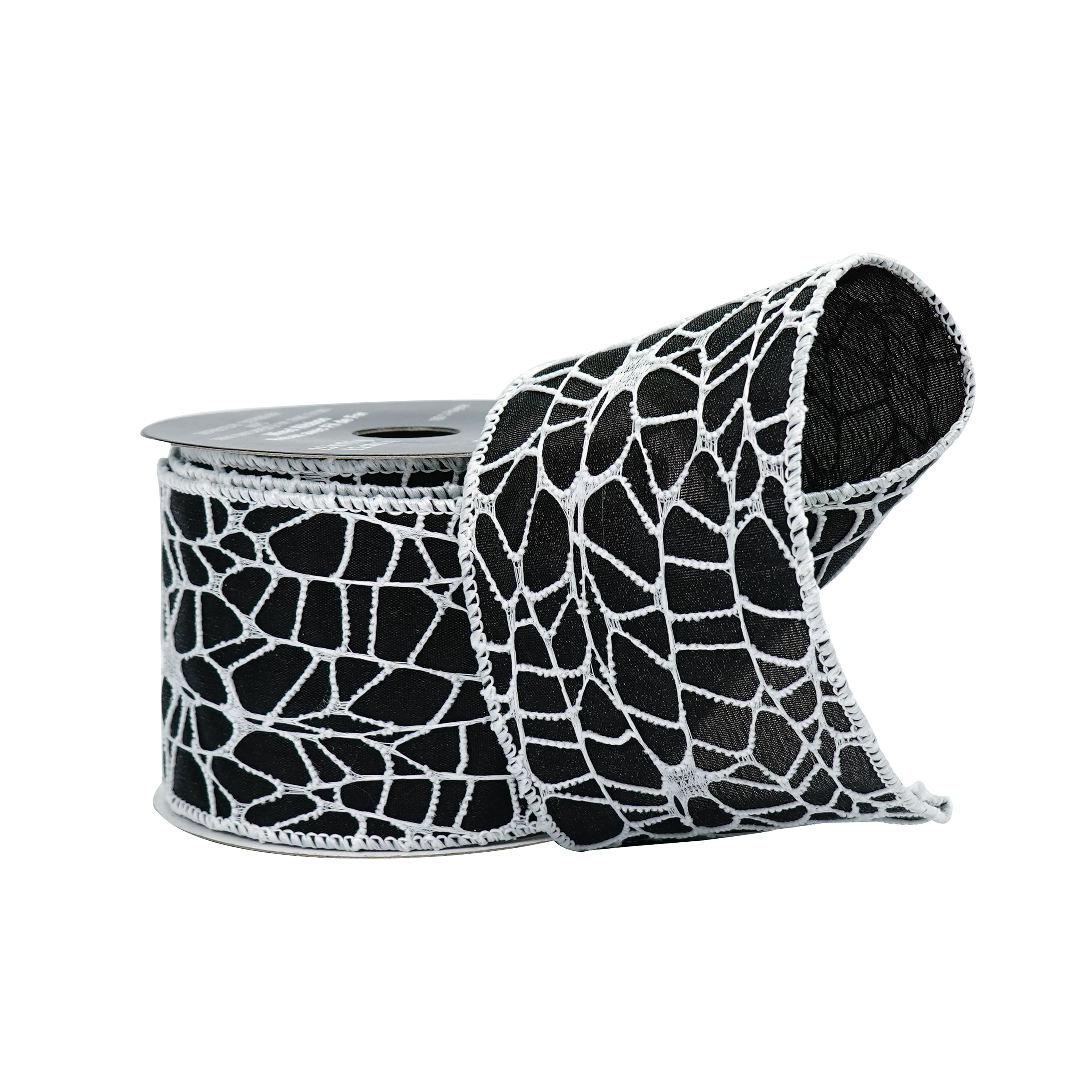 2.5" x 6.6yd. Black & White Spiderweb Wired Taffeta Ribbon by Celebrate It®