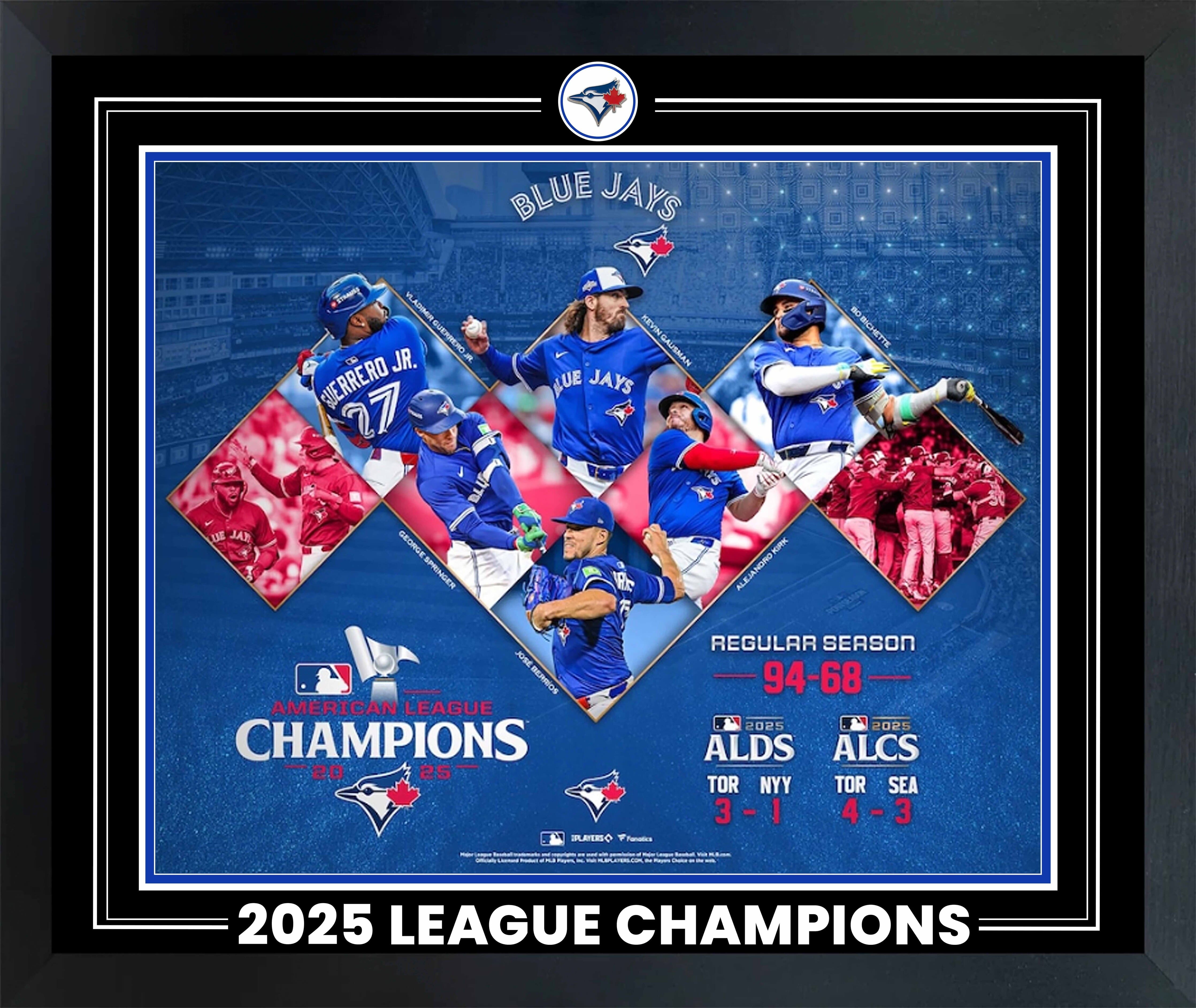 Toronto Blue Jays 16" x 20" Framed with Pin 2025 American League Champions Collage 28" x 24"