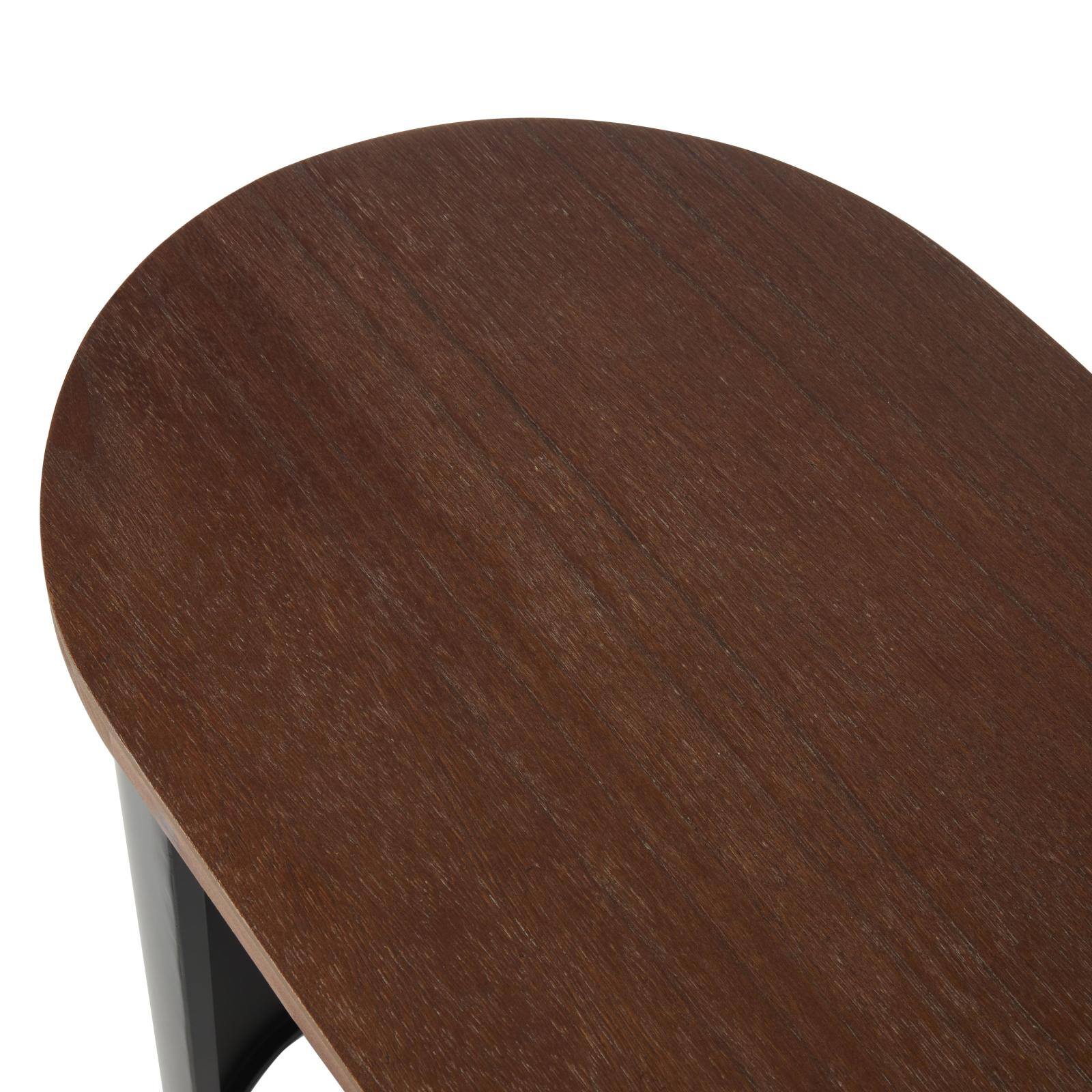 47.25" Black Wood Curved Crescent Living Room Console Table with Brown Wood Oval Tabletop
