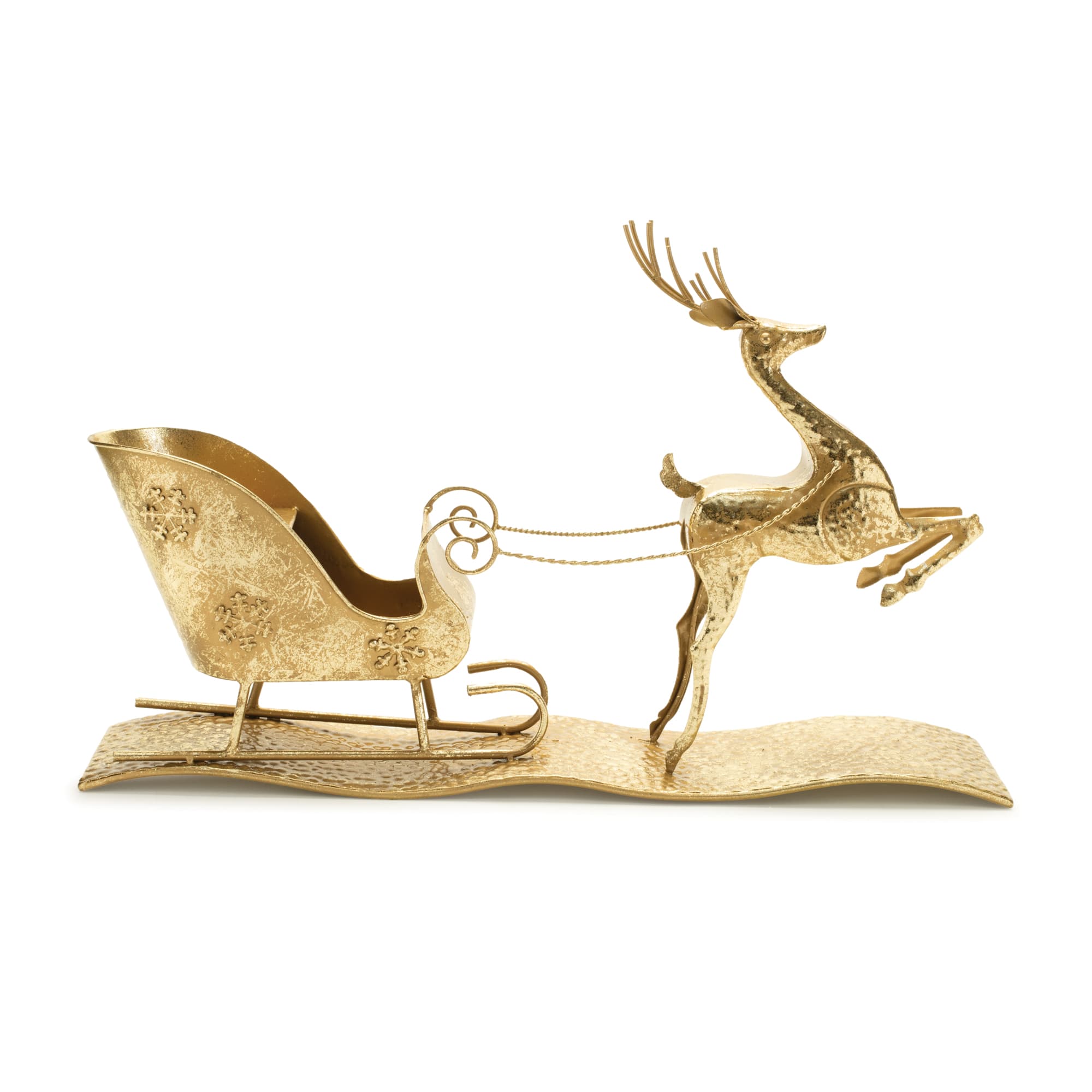 25.5" Hammered Metal Deer with Sleigh