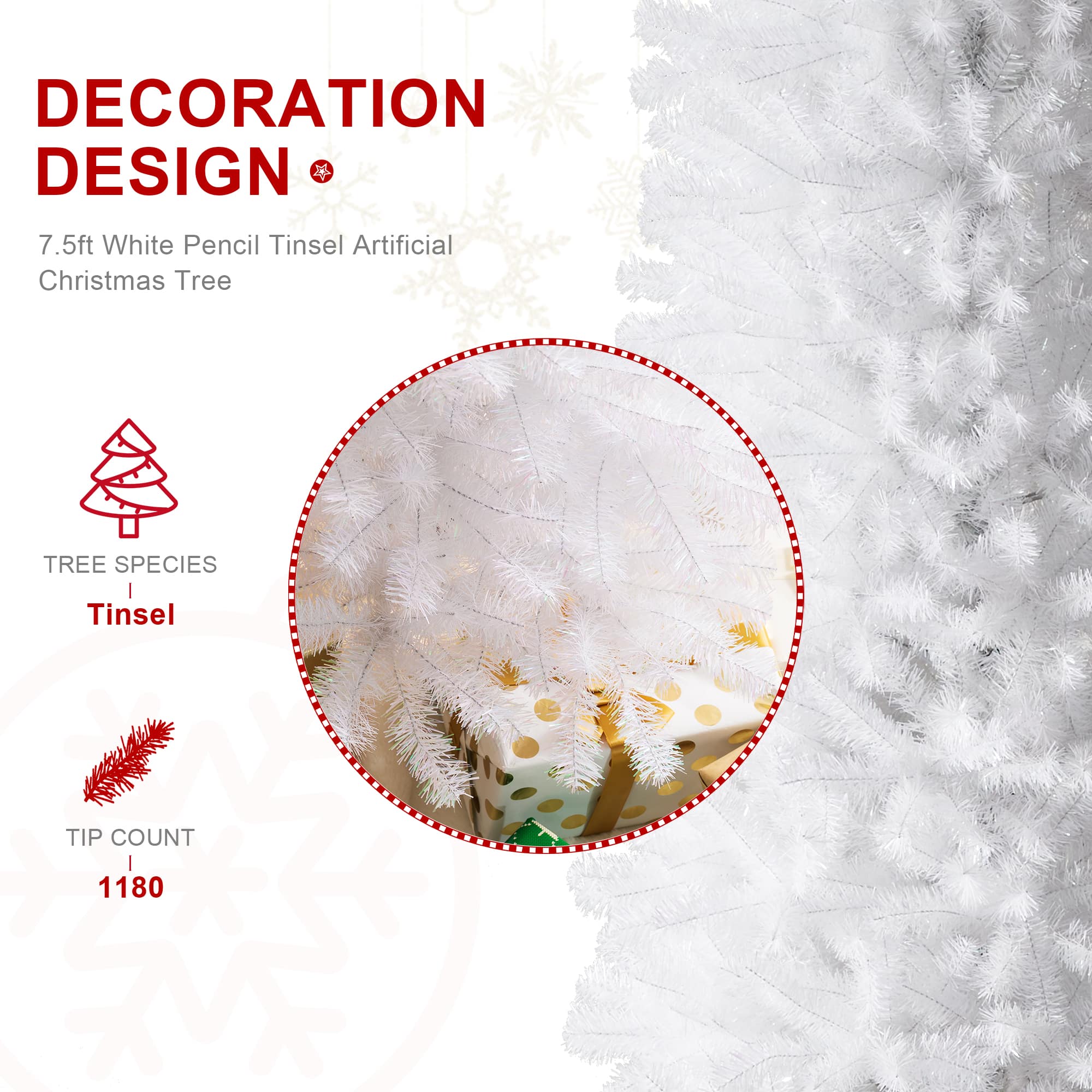 7.5ft. Unlit White Pencil Tinsel Artificial Christmas Tree