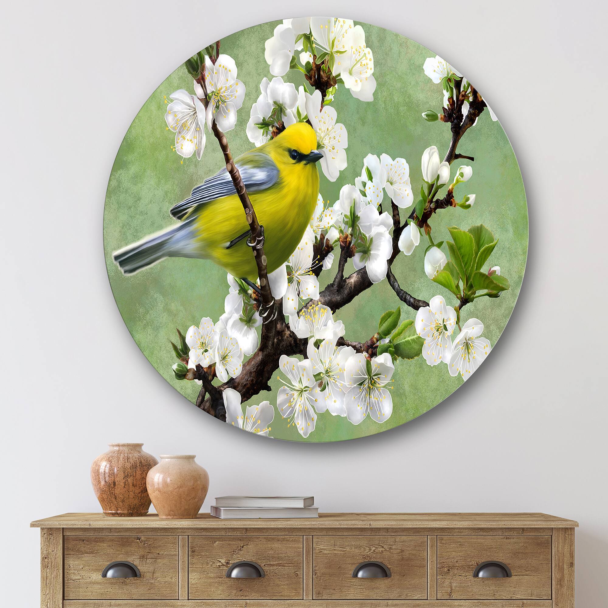 Designart - Bird On A Branch of Cherry