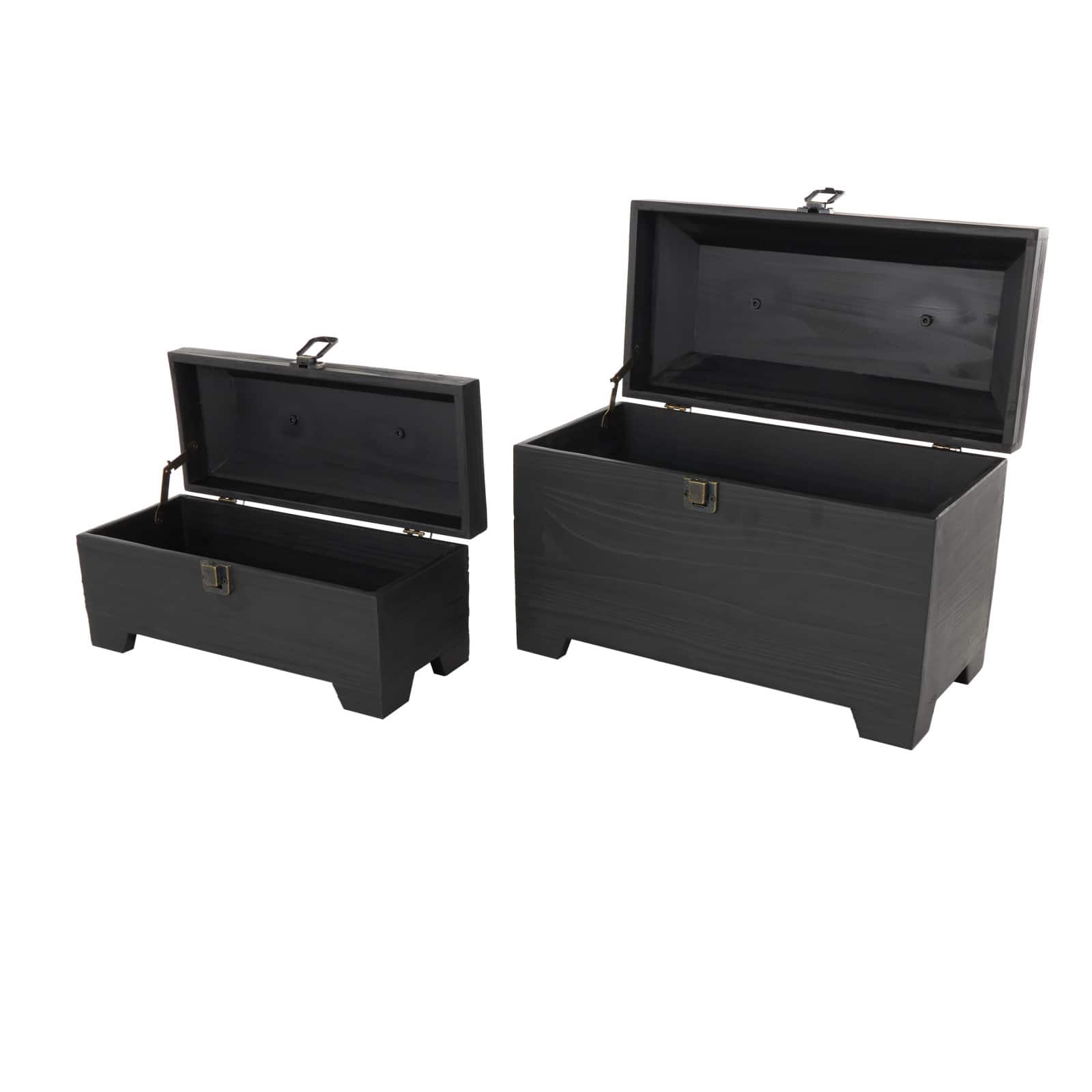 Black Wood Handmade Decorative Box Set with Brass Latches and Handle