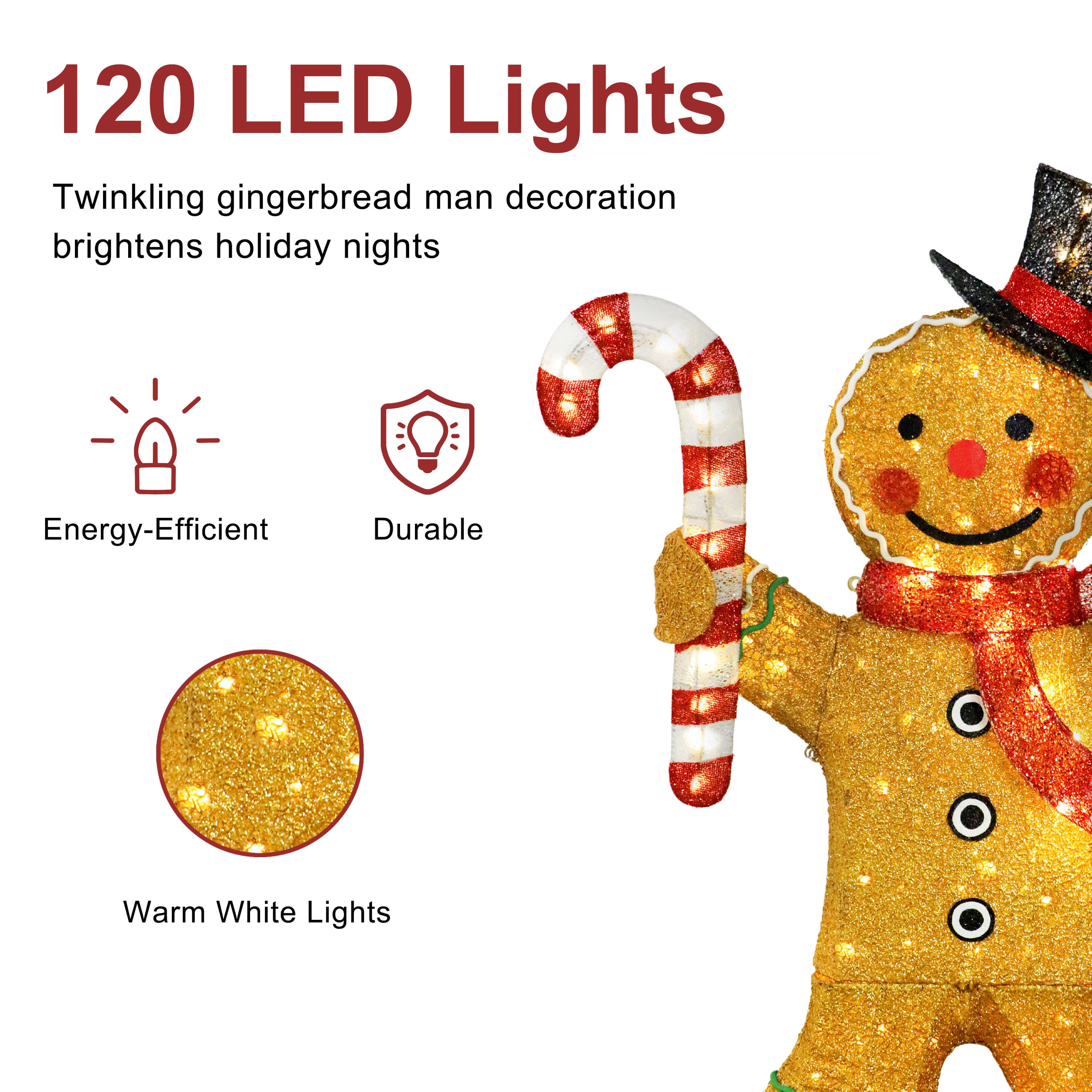 Puleo International 50" Pre-Lit Gingerbread Man Christmas Holiday Décor with Warm White LED Lights