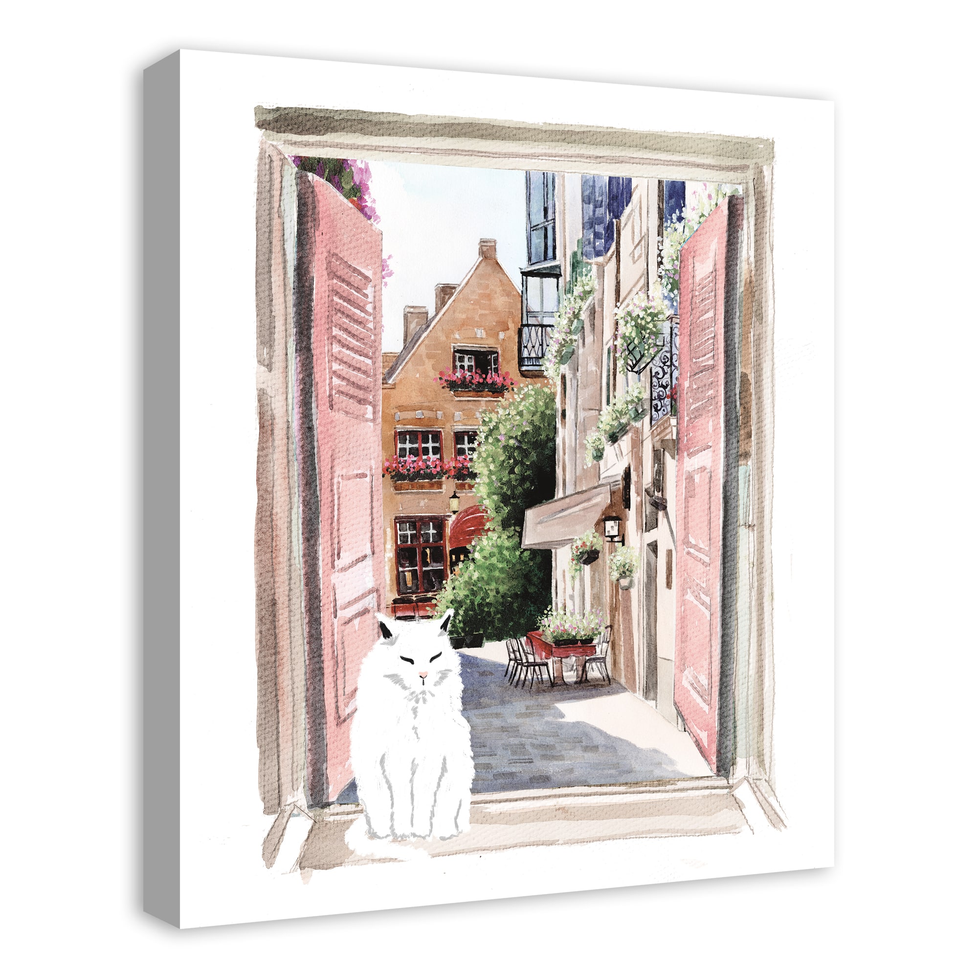 Street View Window With Cat Canvas Wall Art