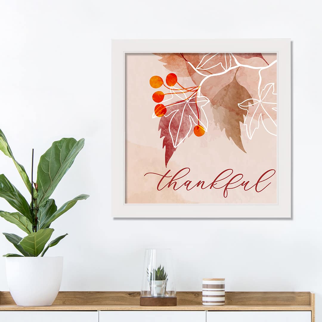Thankful Fall Foliage Wall Art in White Frame