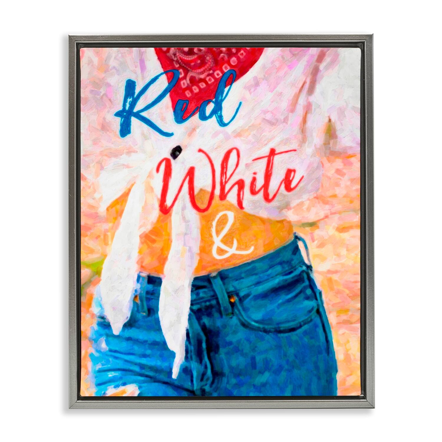 Stupell Industries Red White & Blue Patriotic American Celebration Floater Framed Art