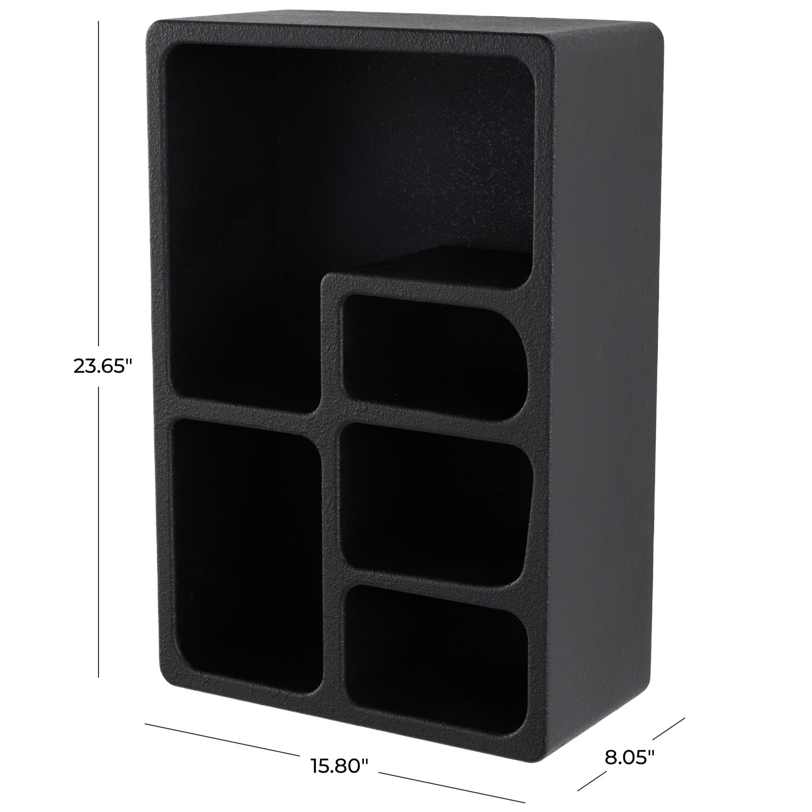 16" x 24" 5 Shelf Black Wood Geometric Floating Wall Shelf