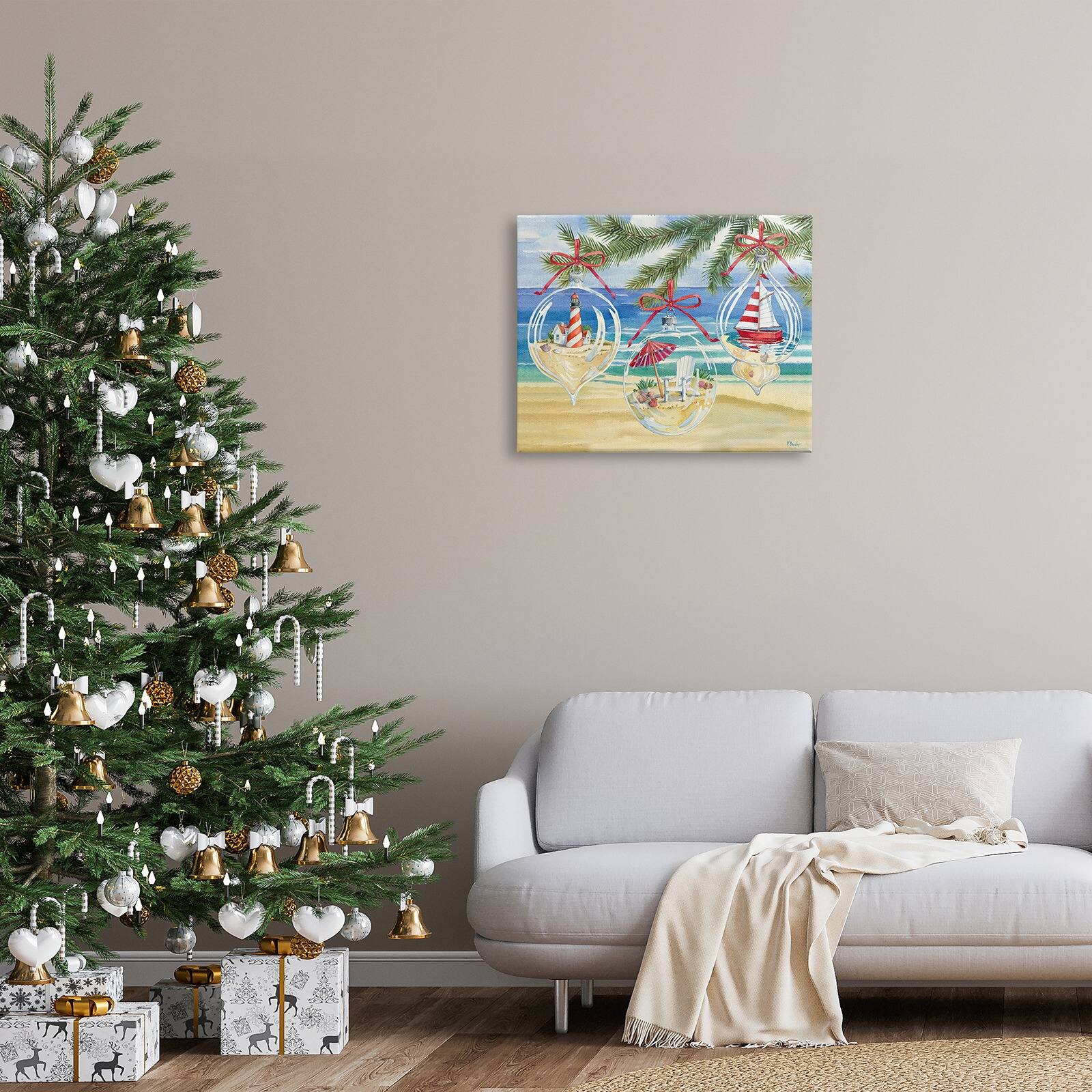Stupell Industries Coastal Christmas Ornaments Canvas Wall Art