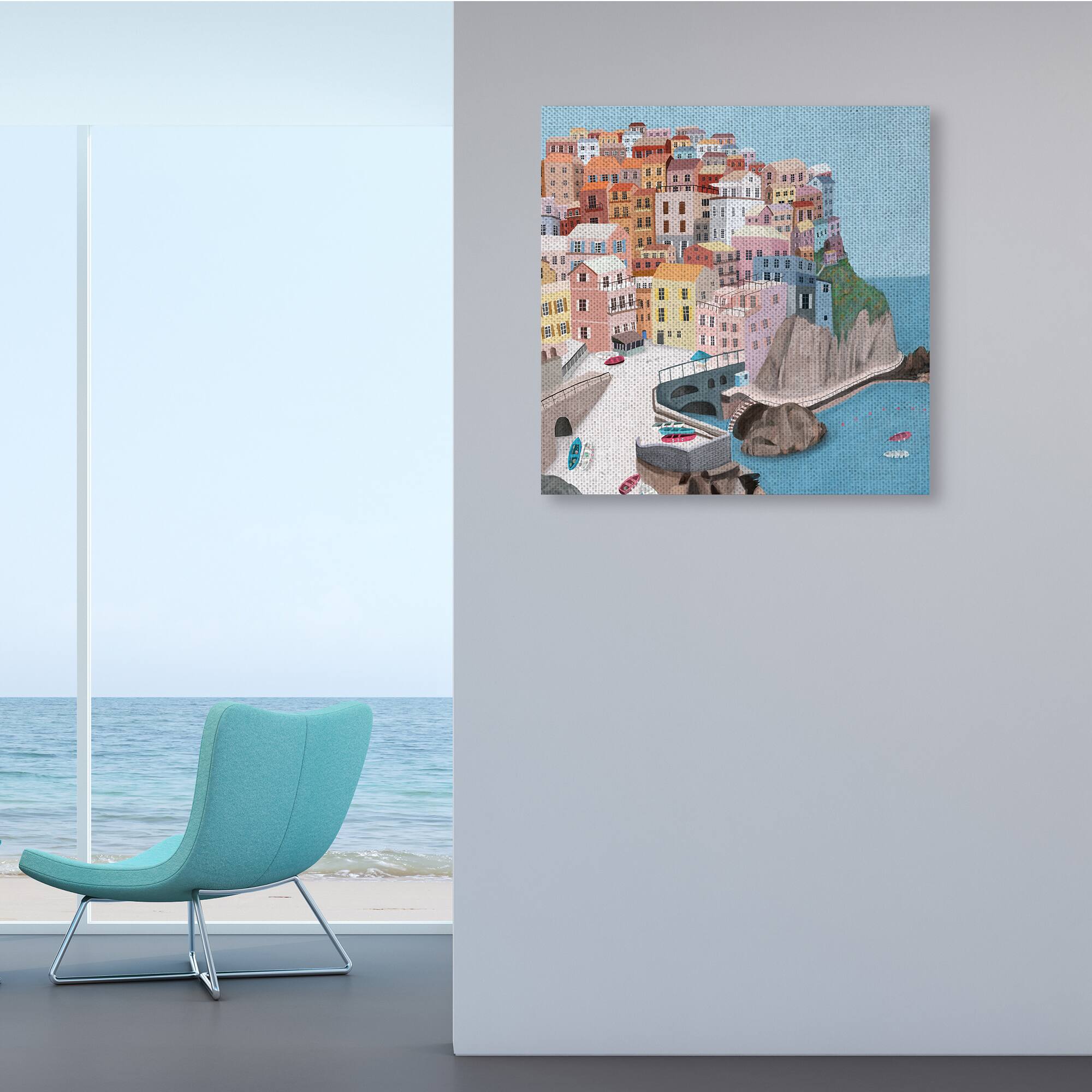 Stupell Industries Cliffside City Skyline Seaside Urban Architecture Canvas Wall Art